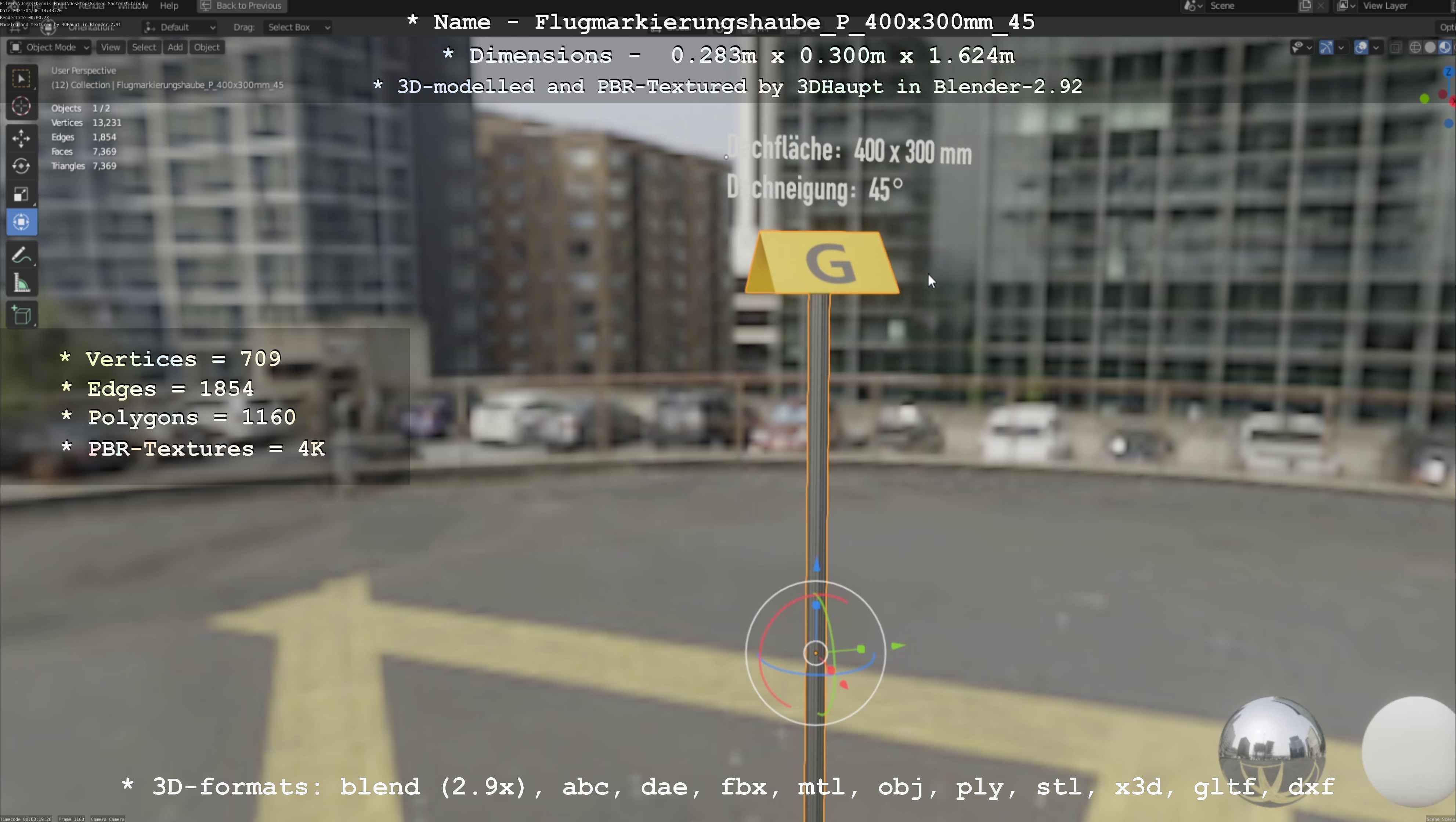 Flugmarkierungshaube mit Aluminiumpfosten 400x300mm 45 Low-poly 3D model_50