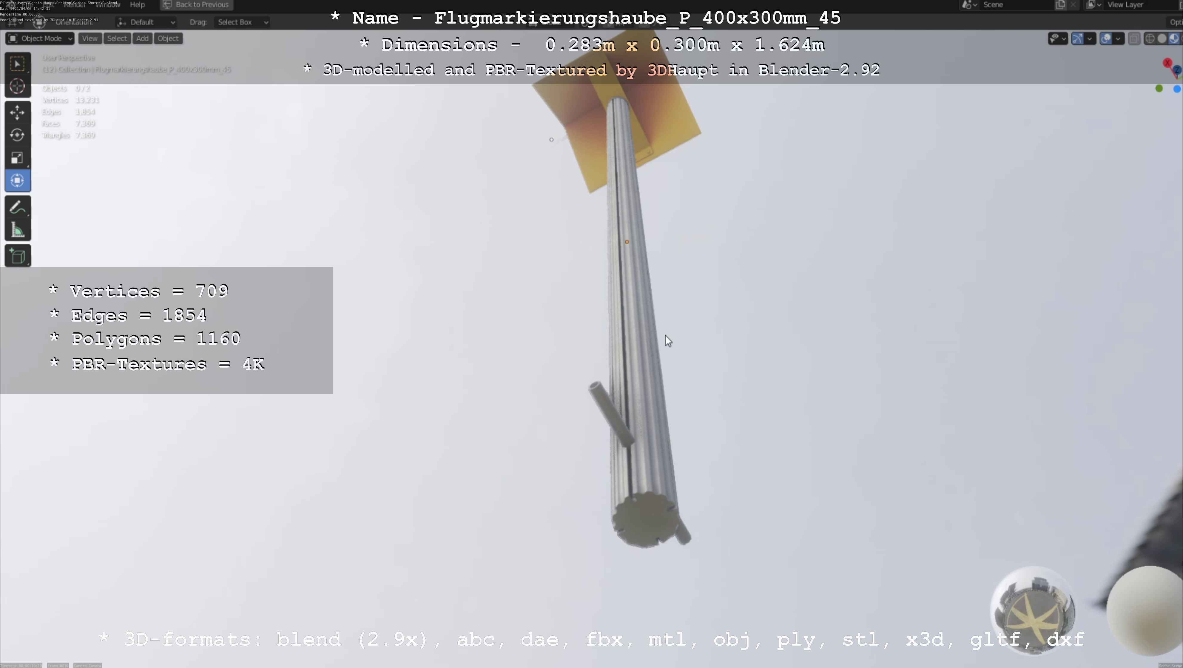 Flugmarkierungshaube mit Aluminiumpfosten 400x300mm 45 Low-poly 3D model_101