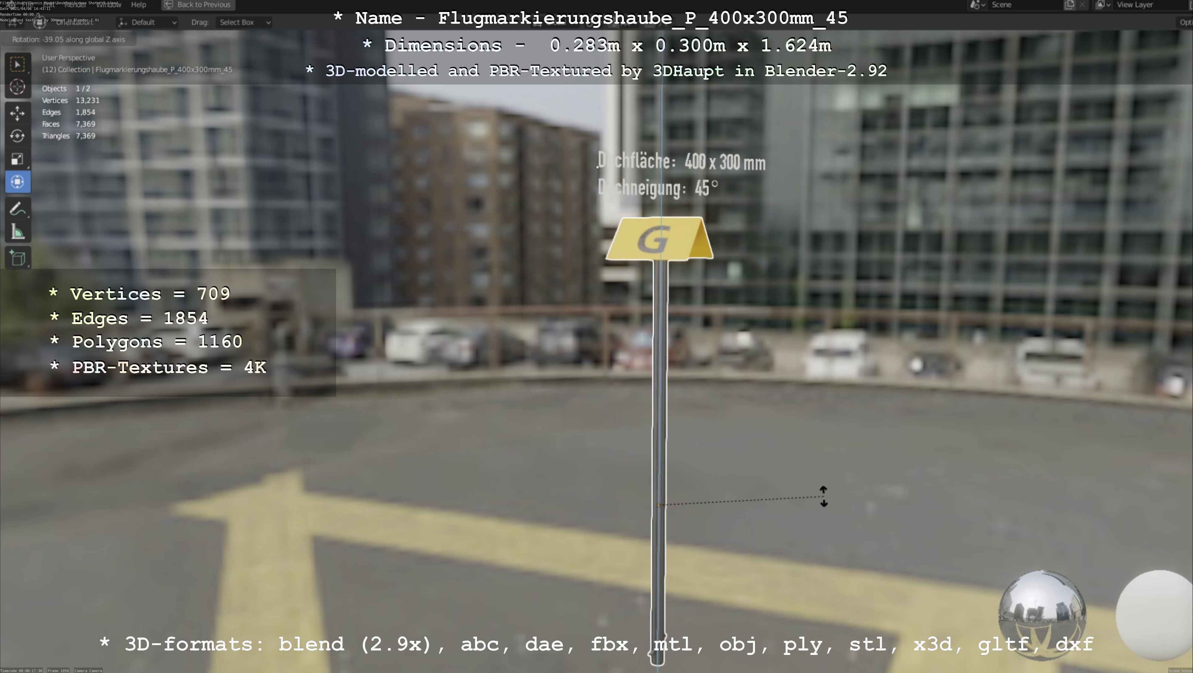 Flugmarkierungshaube mit Aluminiumpfosten 400x300mm 45 Low-poly 3D model_38