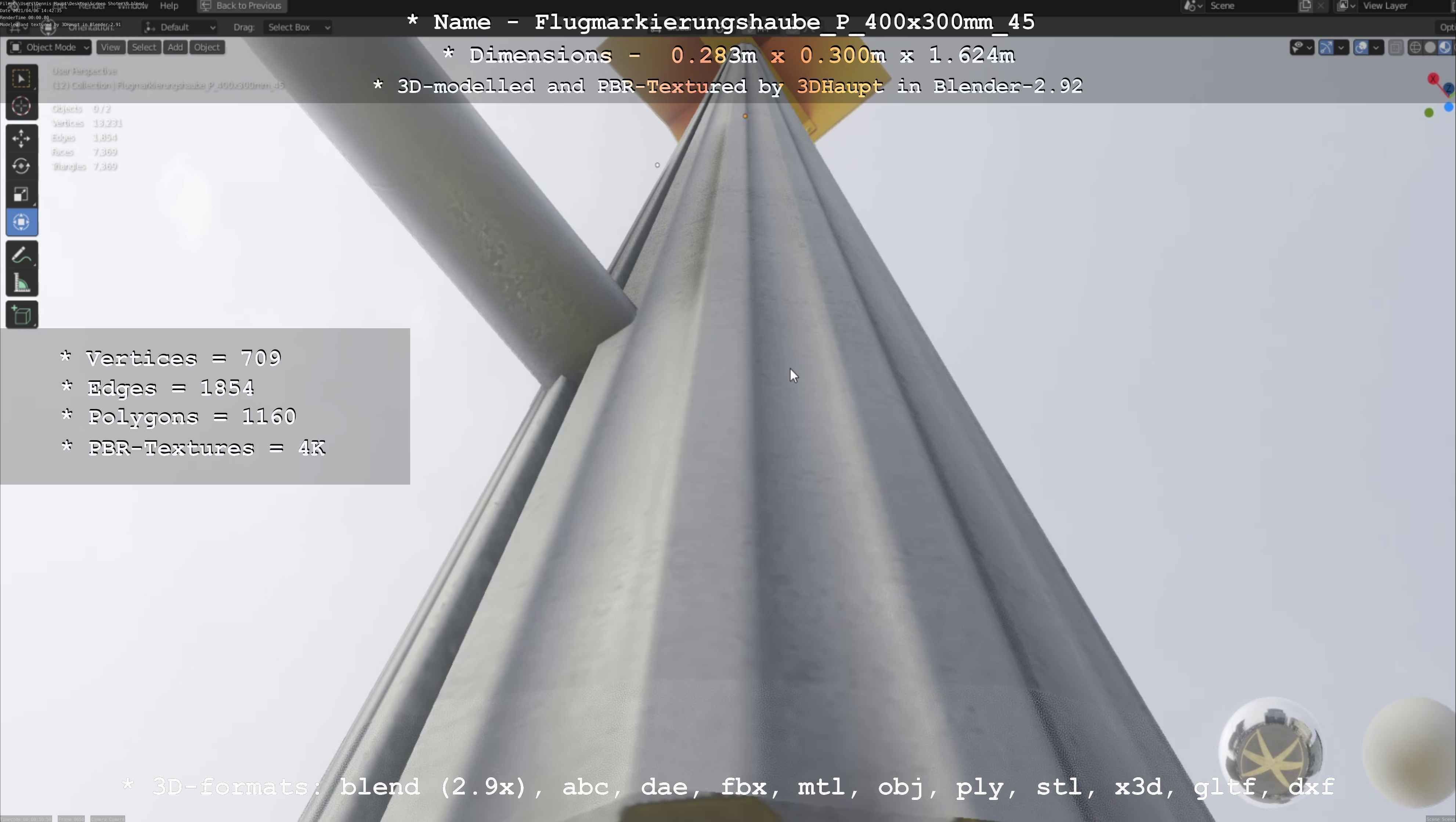 Flugmarkierungshaube mit Aluminiumpfosten 400x300mm 45 Low-poly 3D model_10