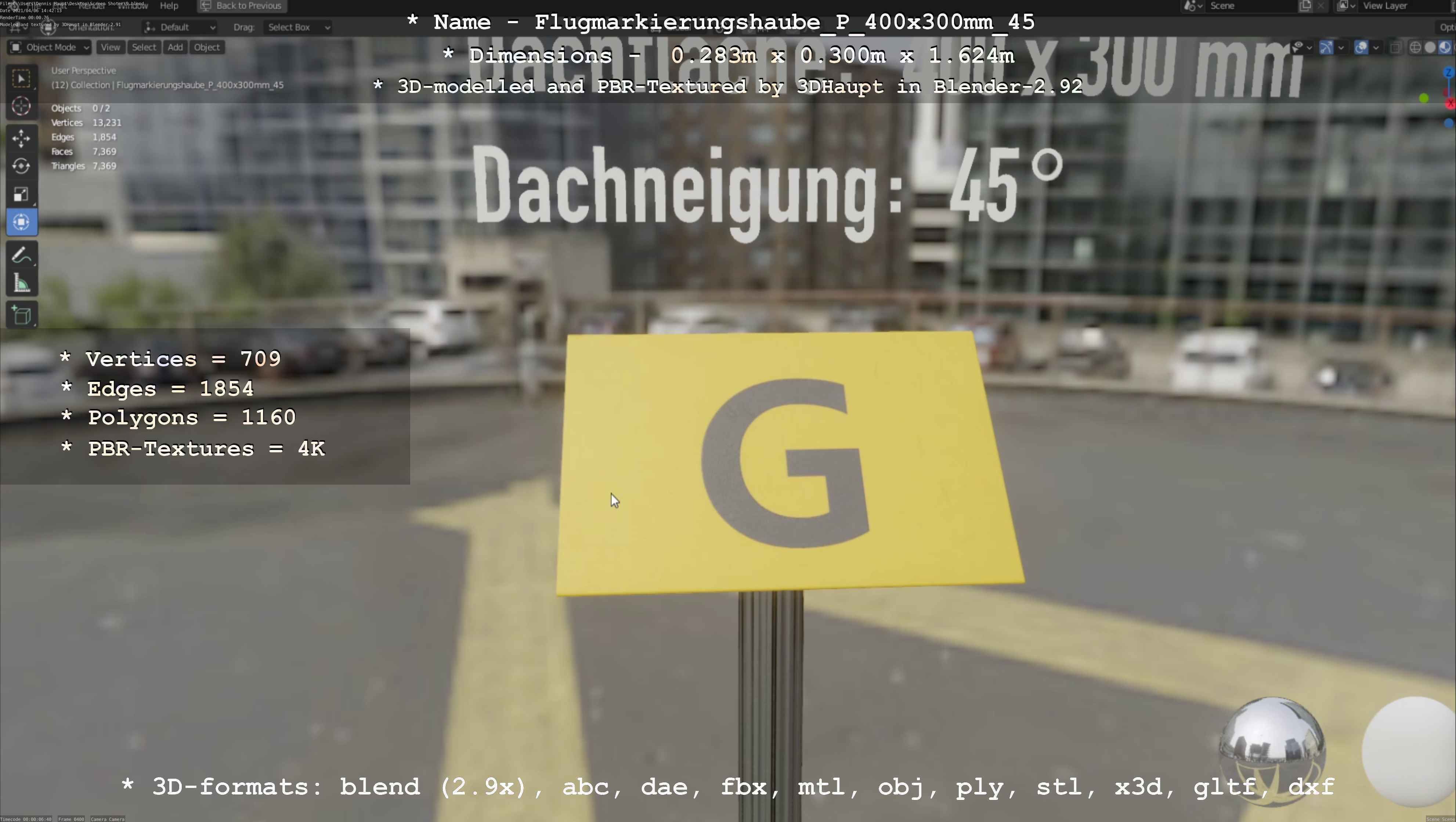 Flugmarkierungshaube mit Aluminiumpfosten 400x300mm 45 Low-poly 3D model_85