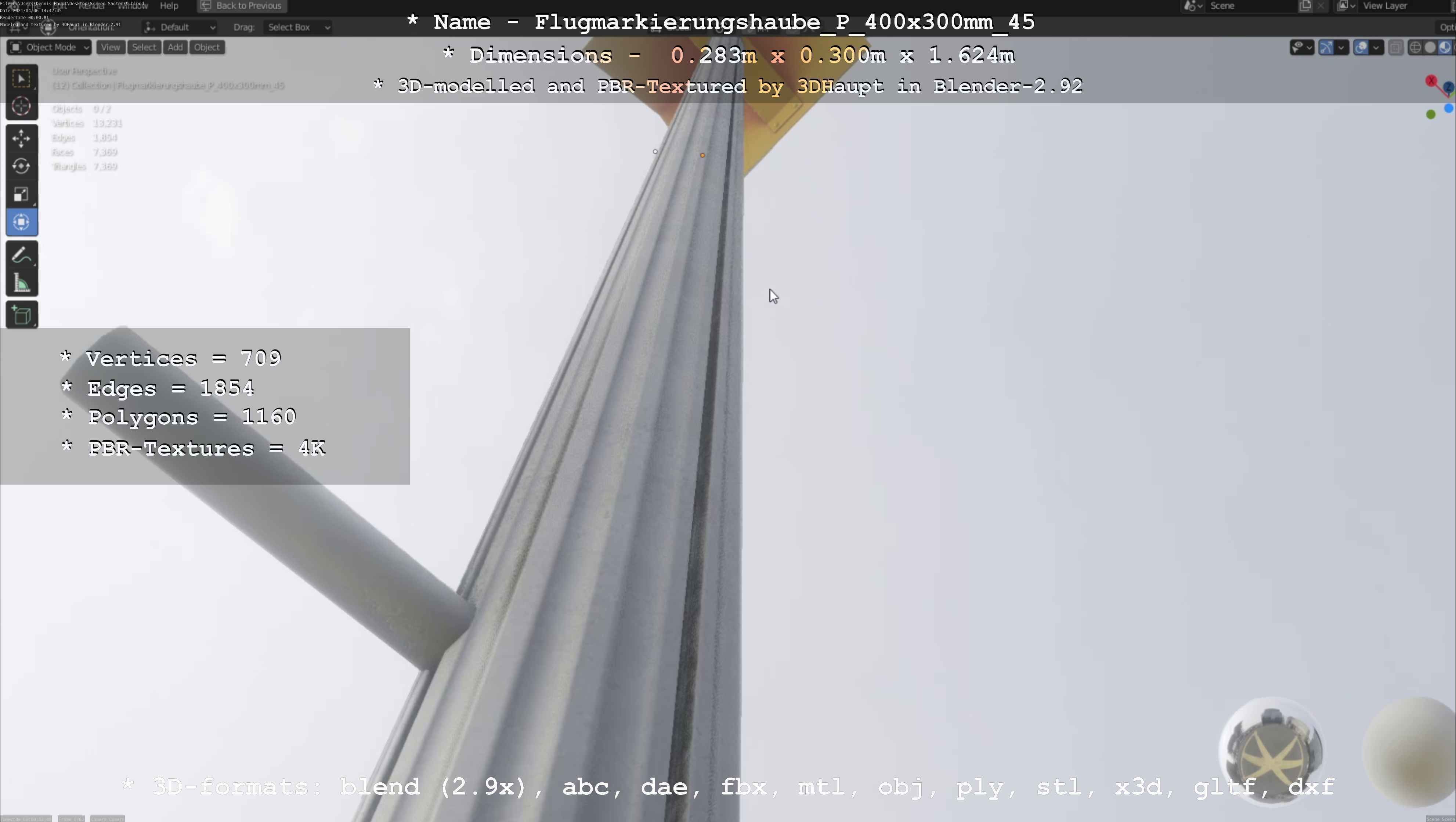 Flugmarkierungshaube mit Aluminiumpfosten 400x300mm 45 Low-poly 3D model_112