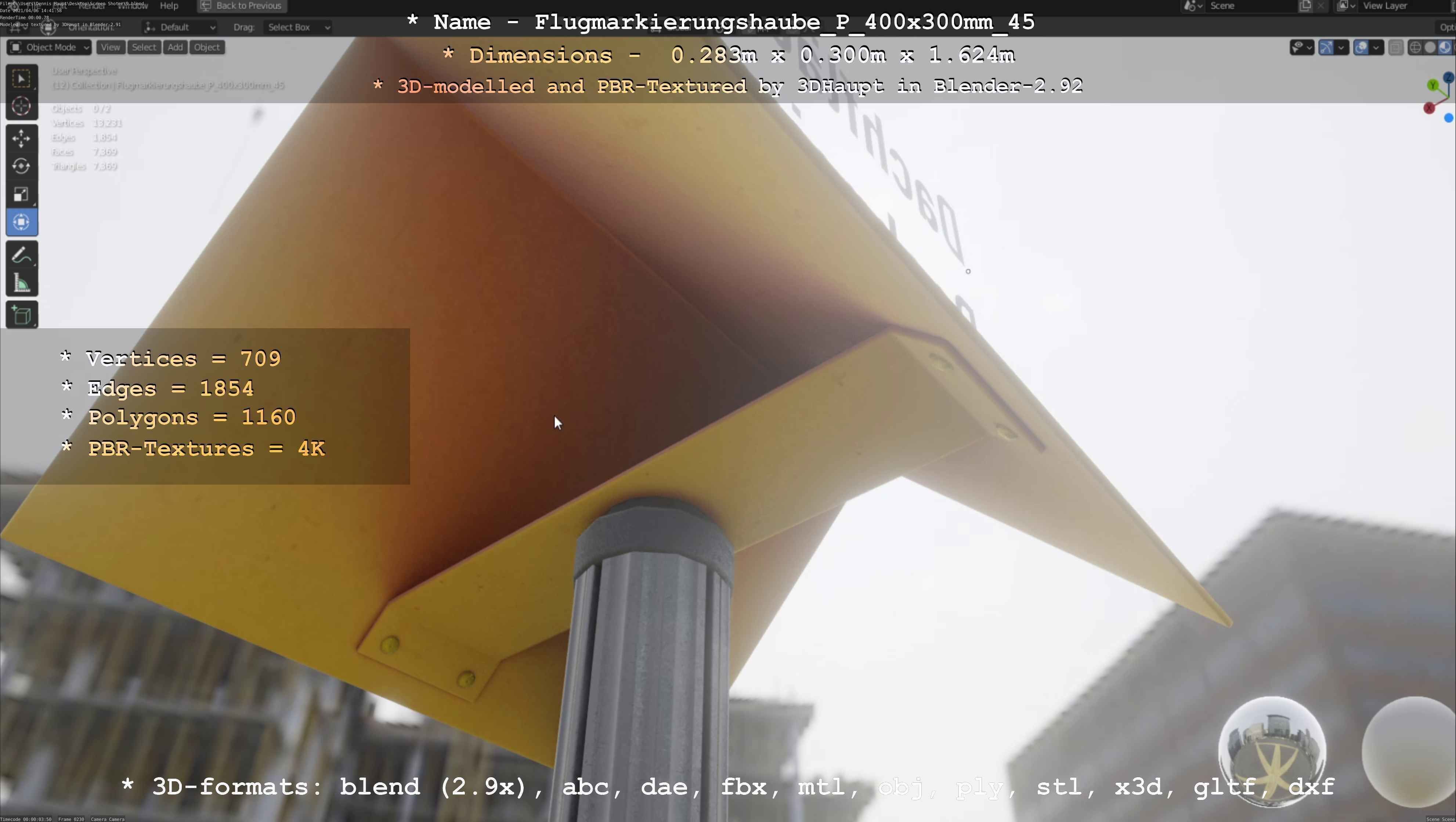 Flugmarkierungshaube mit Aluminiumpfosten 400x300mm 45 Low-poly 3D model_30