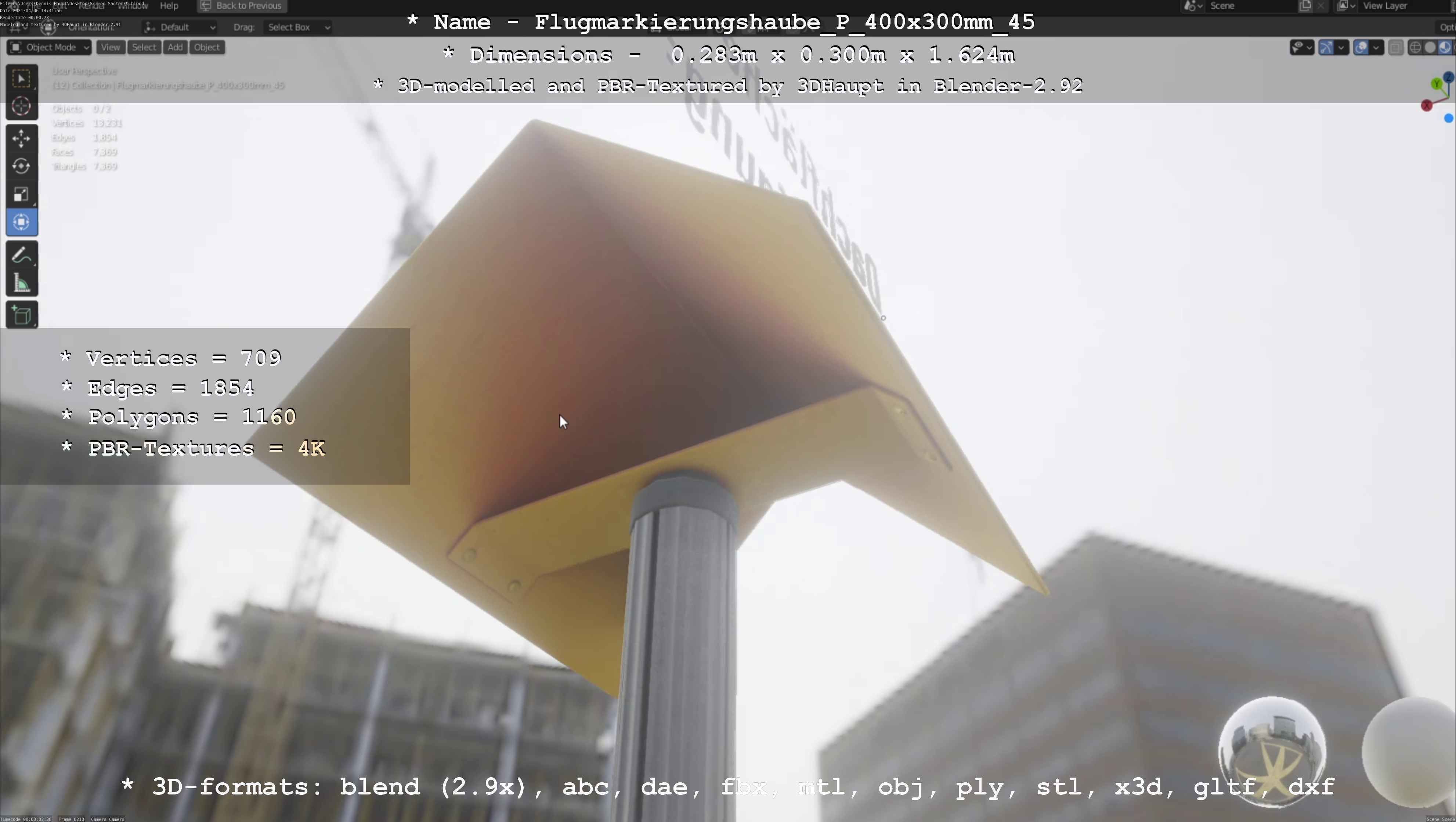 Flugmarkierungshaube mit Aluminiumpfosten 400x300mm 45 Low-poly 3D model_74