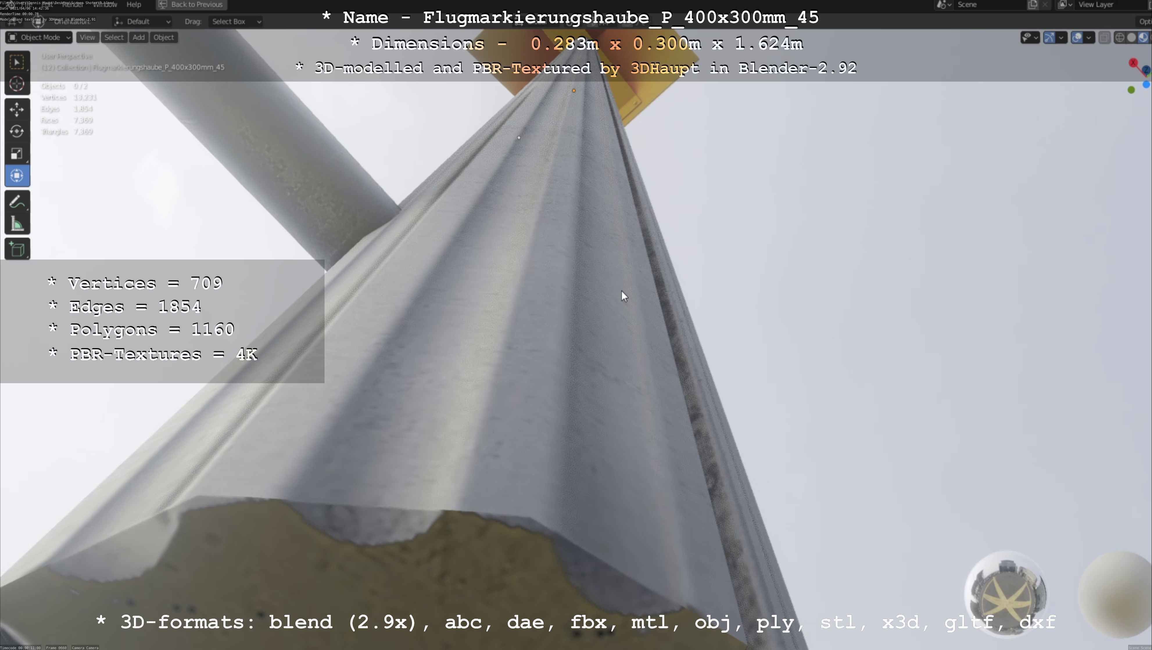 Flugmarkierungshaube mit Aluminiumpfosten 400x300mm 45 Low-poly 3D model_105