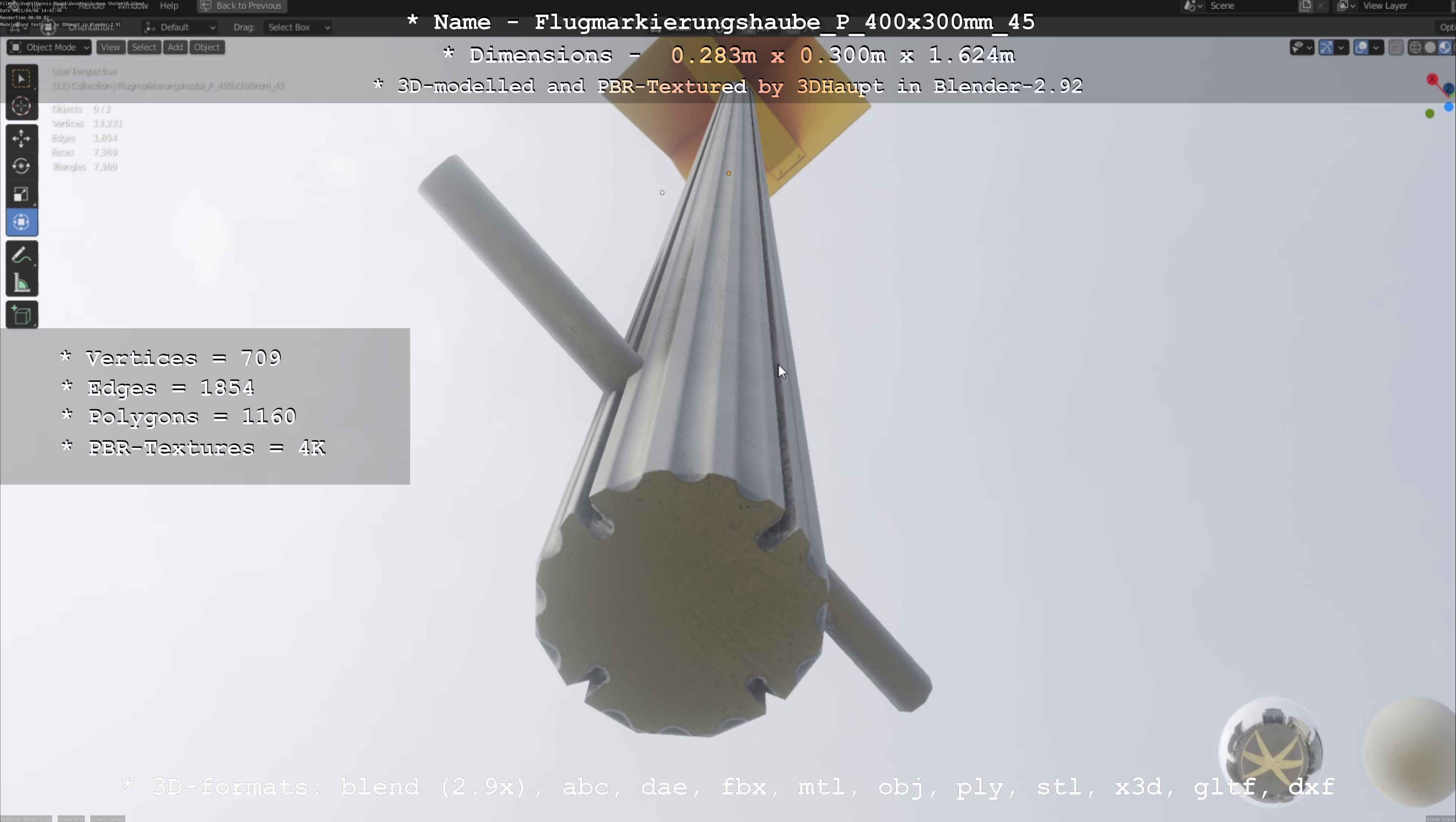 Flugmarkierungshaube mit Aluminiumpfosten 400x300mm 45 Low-poly 3D model_11