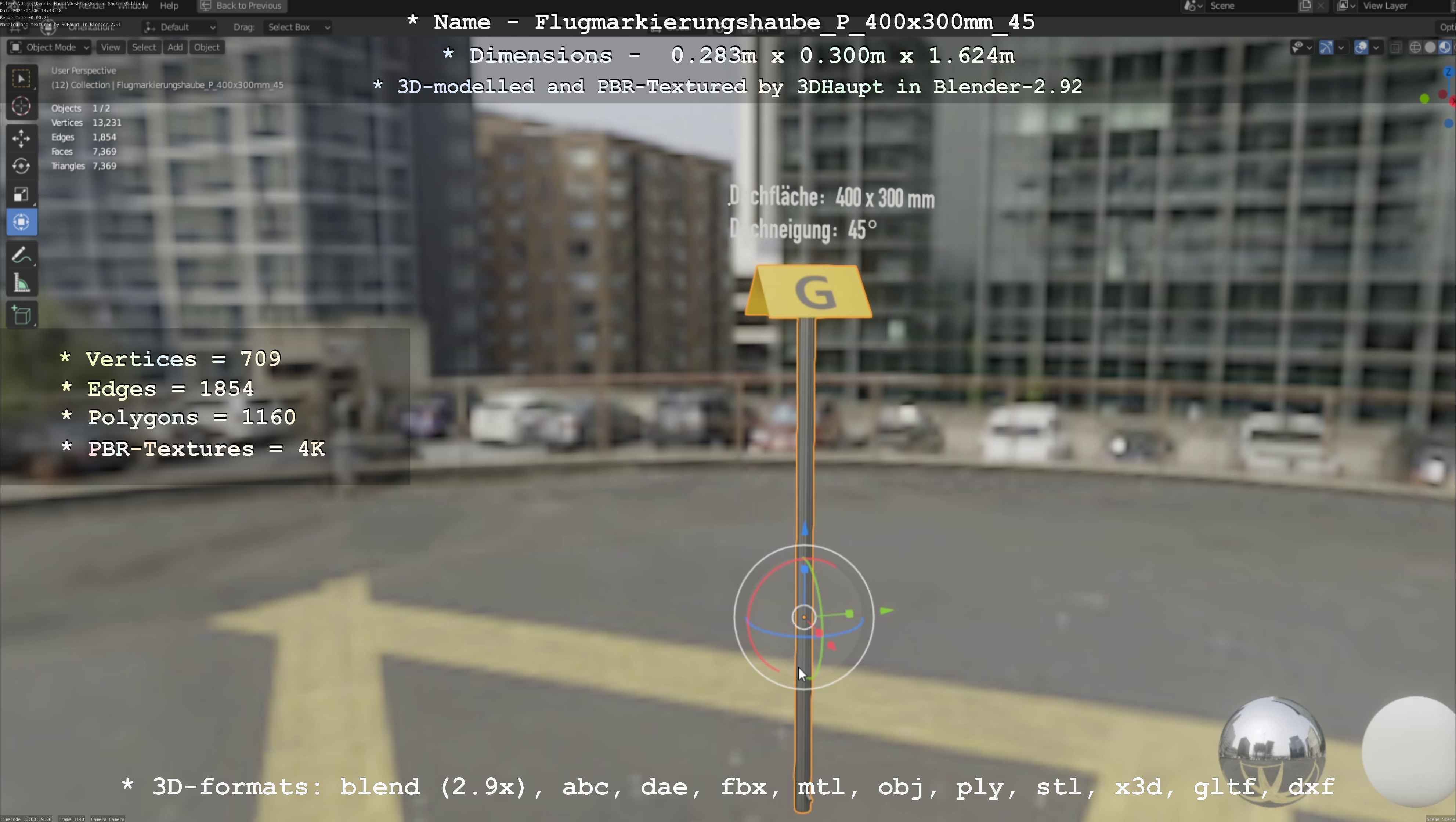 Flugmarkierungshaube mit Aluminiumpfosten 400x300mm 45 Low-poly 3D model_48