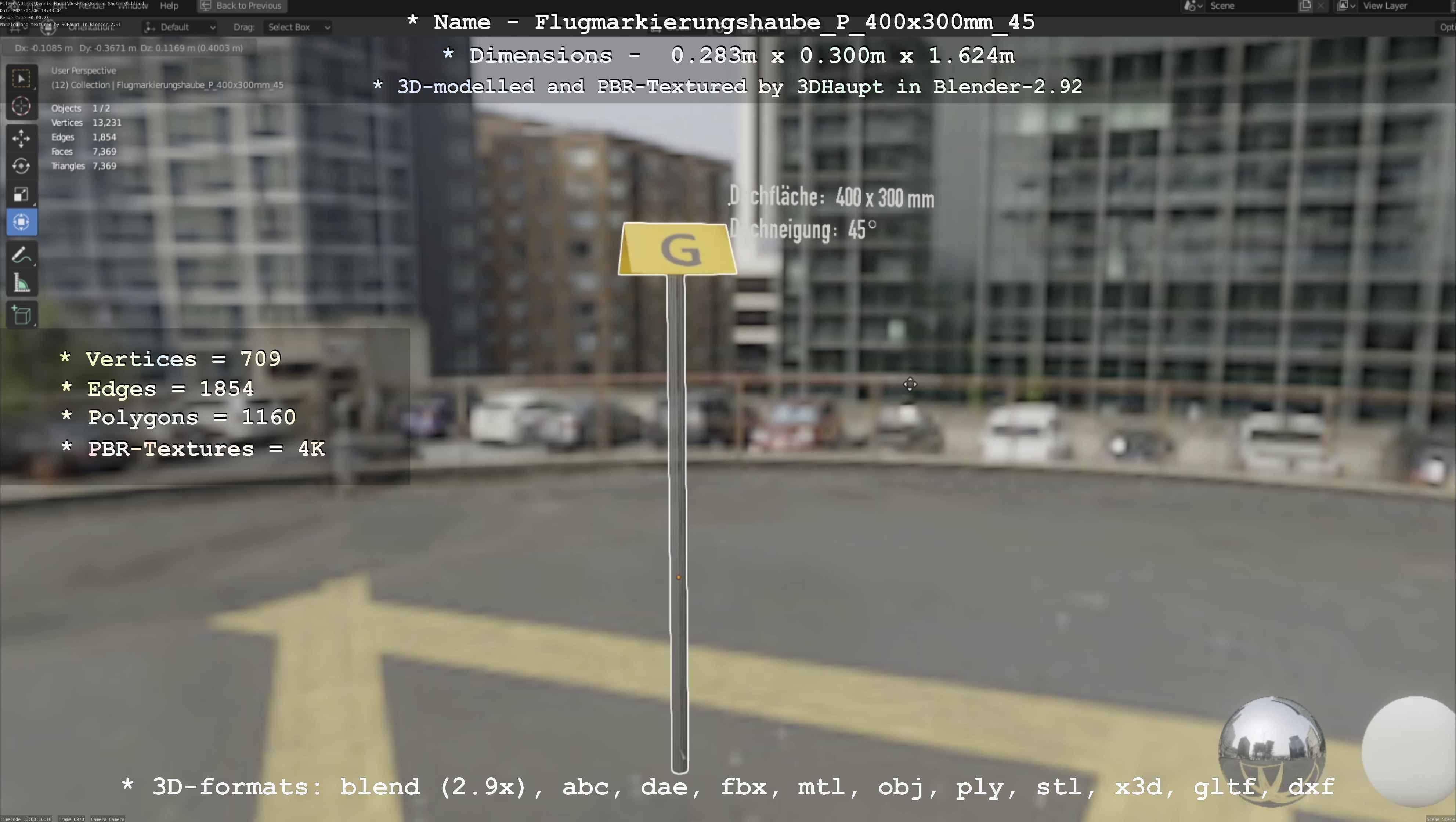 Flugmarkierungshaube mit Aluminiumpfosten 400x300mm 45 Low-poly 3D model_121