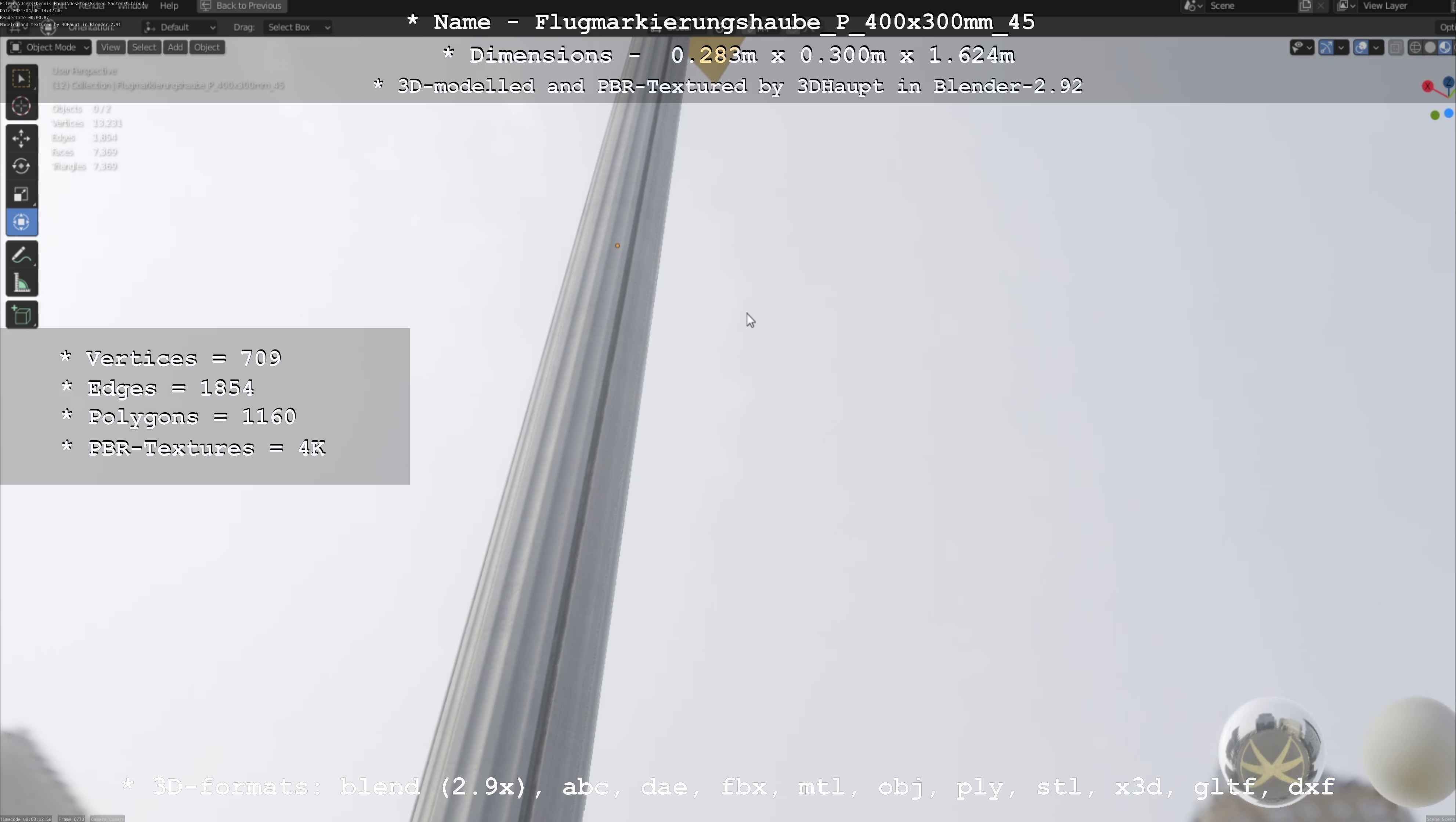 Flugmarkierungshaube mit Aluminiumpfosten 400x300mm 45 Low-poly 3D model_113