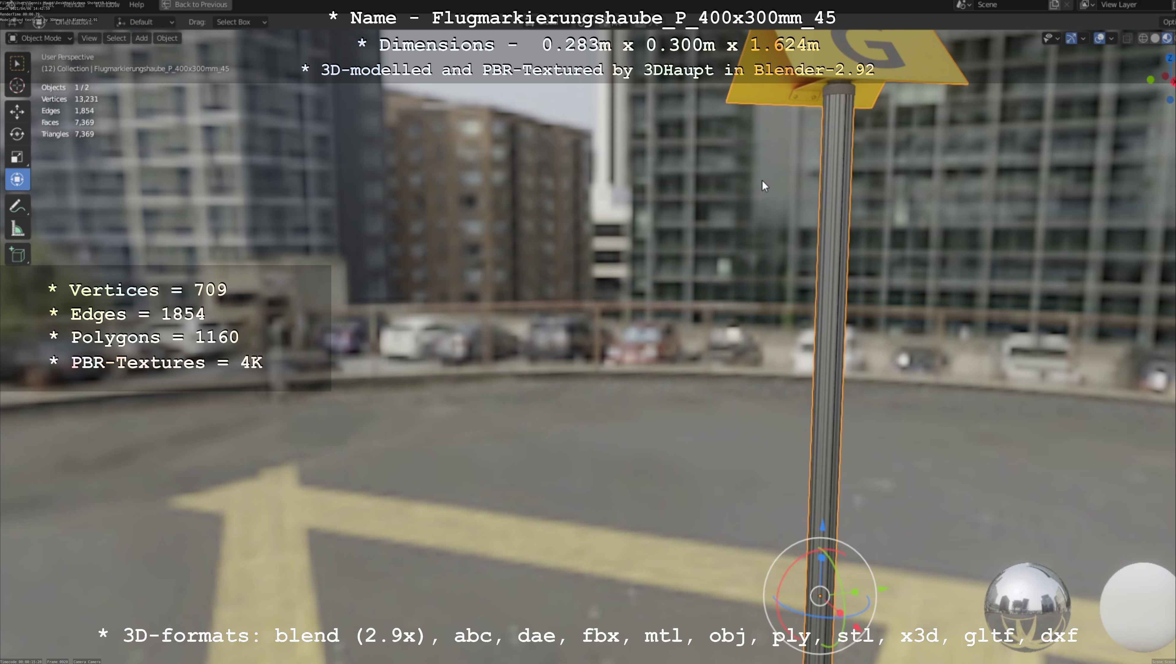 Flugmarkierungshaube mit Aluminiumpfosten 400x300mm 45 Low-poly 3D model_66