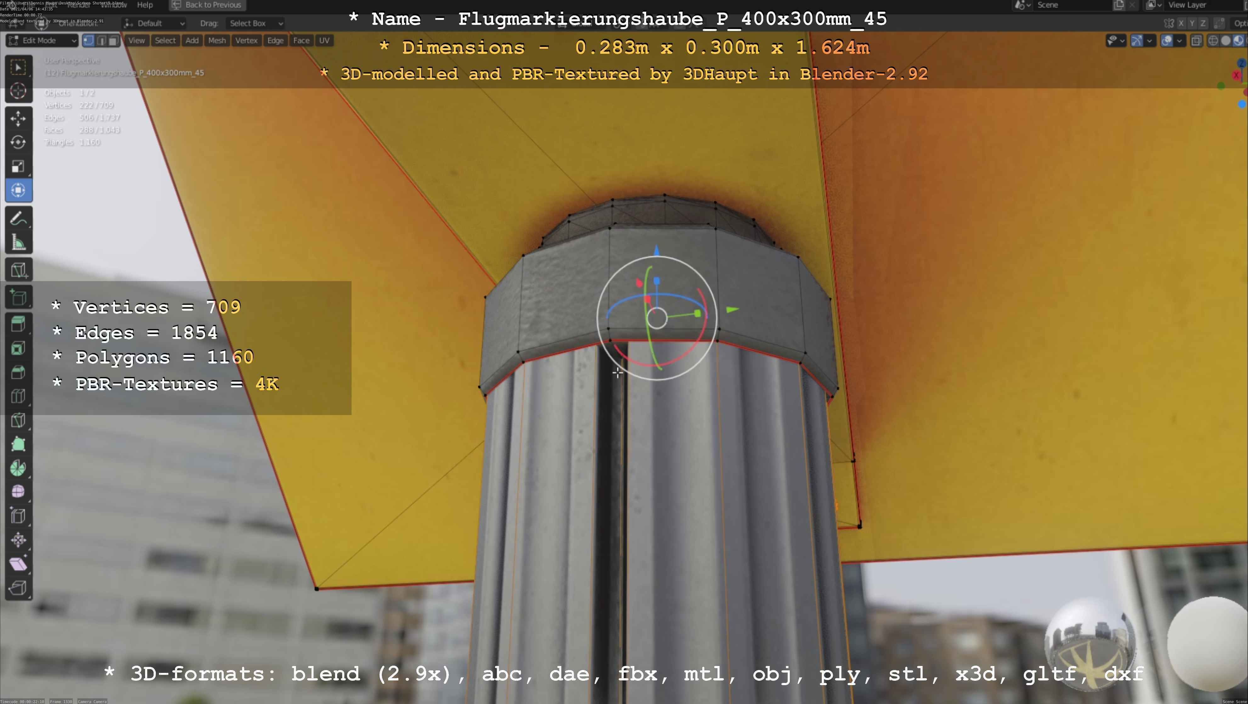 Flugmarkierungshaube mit Aluminiumpfosten 400x300mm 45 Low-poly 3D model_63