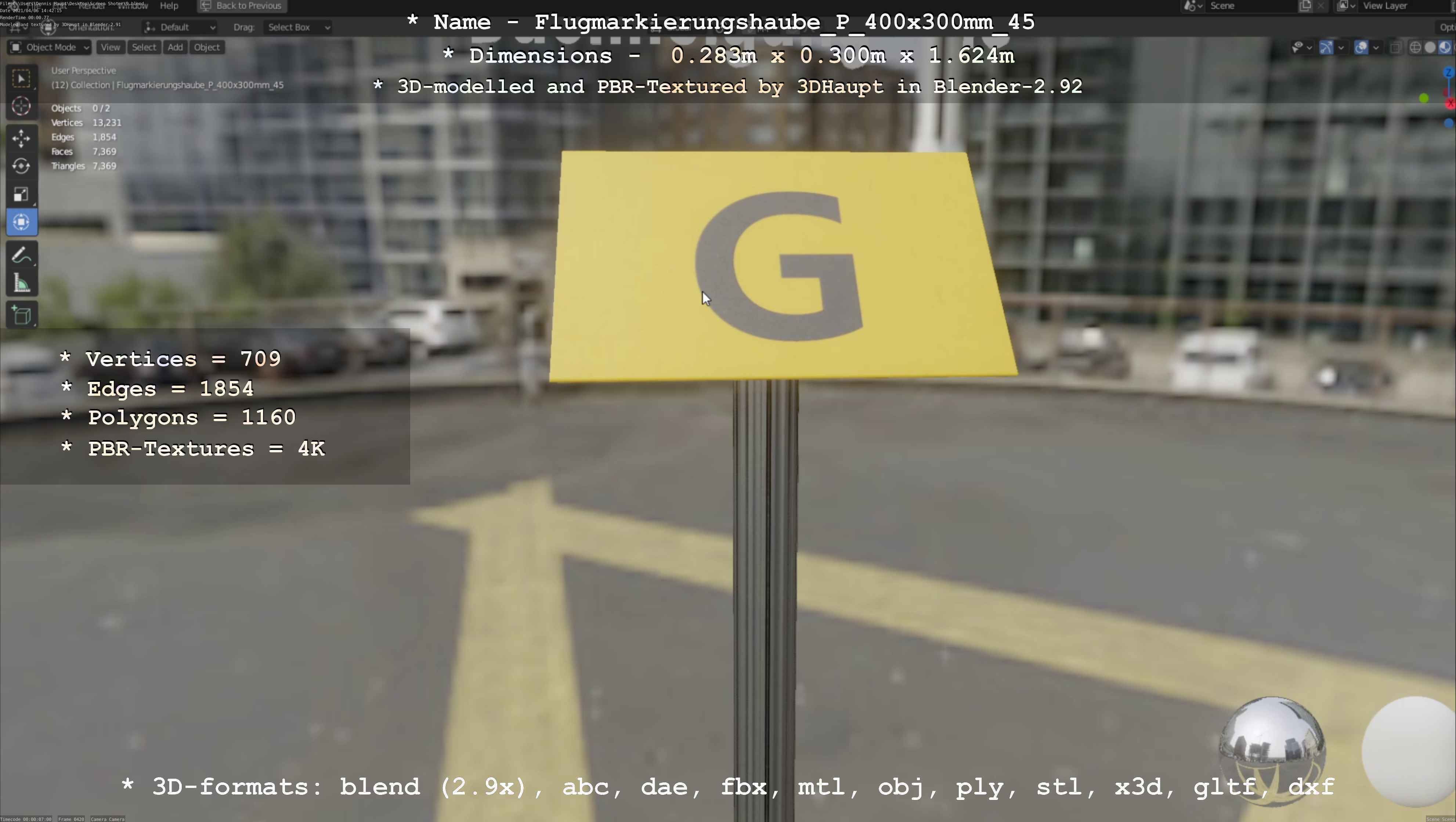 Flugmarkierungshaube mit Aluminiumpfosten 400x300mm 45 Low-poly 3D model_87