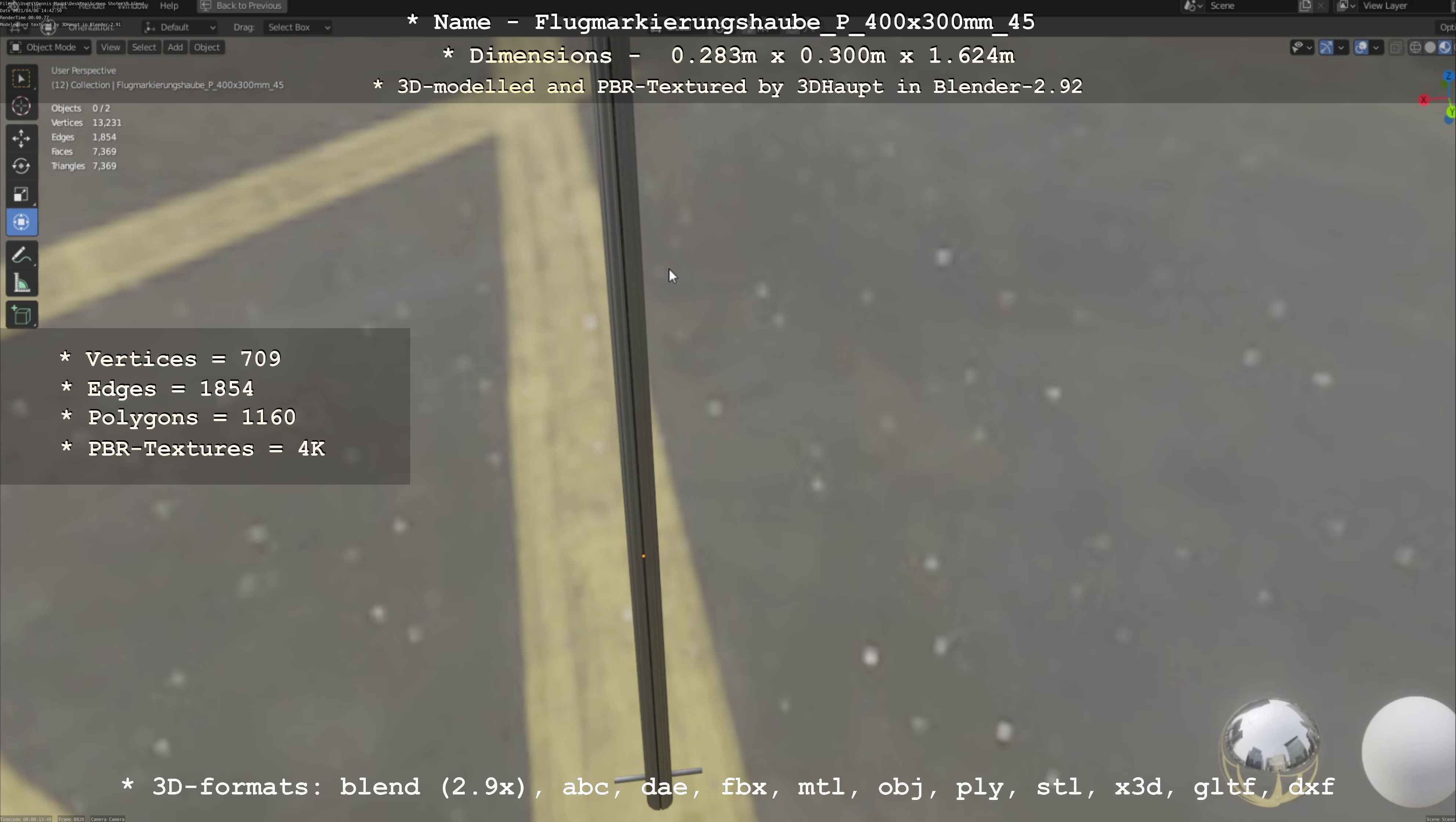 Flugmarkierungshaube mit Aluminiumpfosten 400x300mm 45 Low-poly 3D model_118