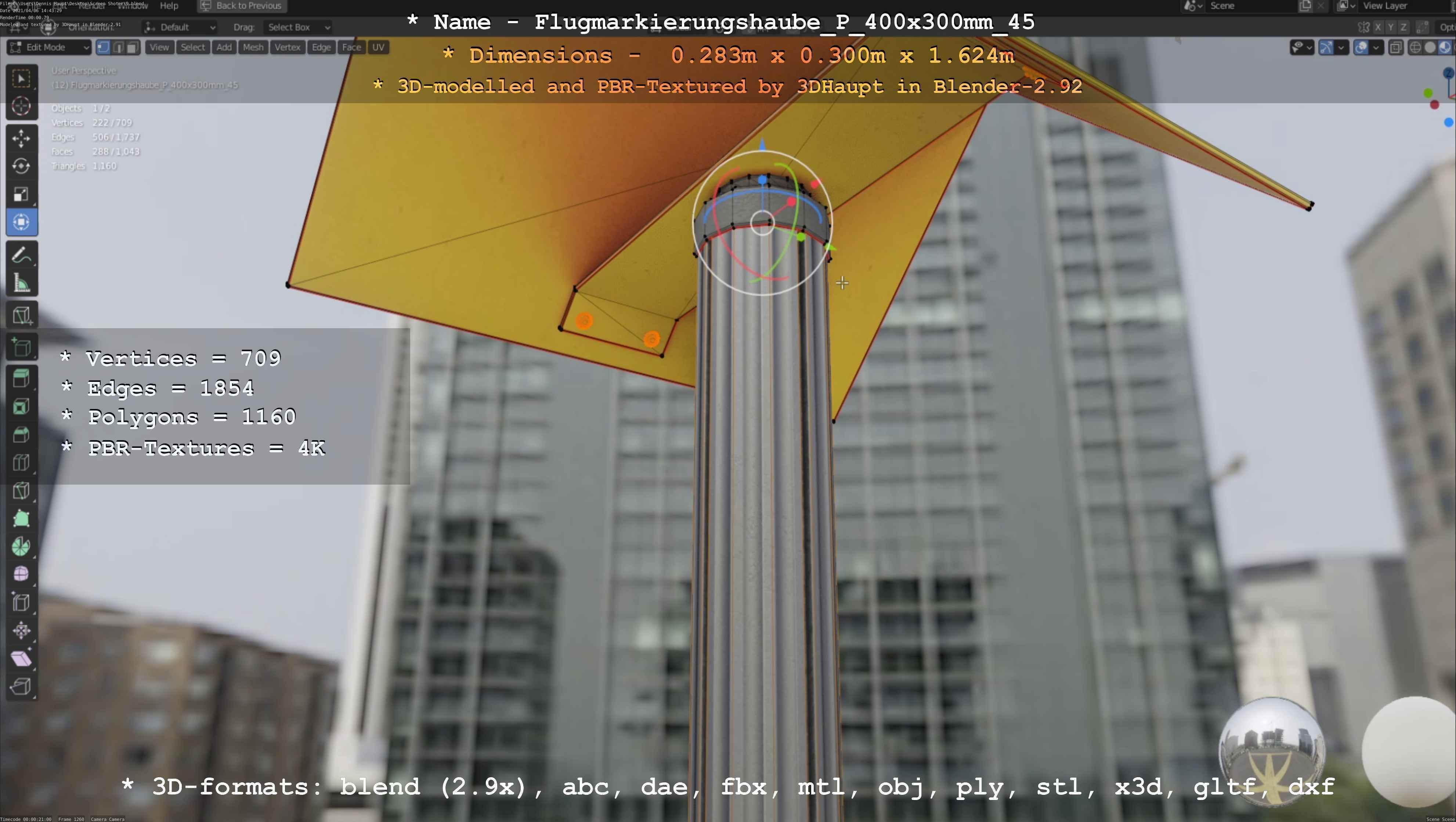 Flugmarkierungshaube mit Aluminiumpfosten 400x300mm 45 Low-poly 3D model_56