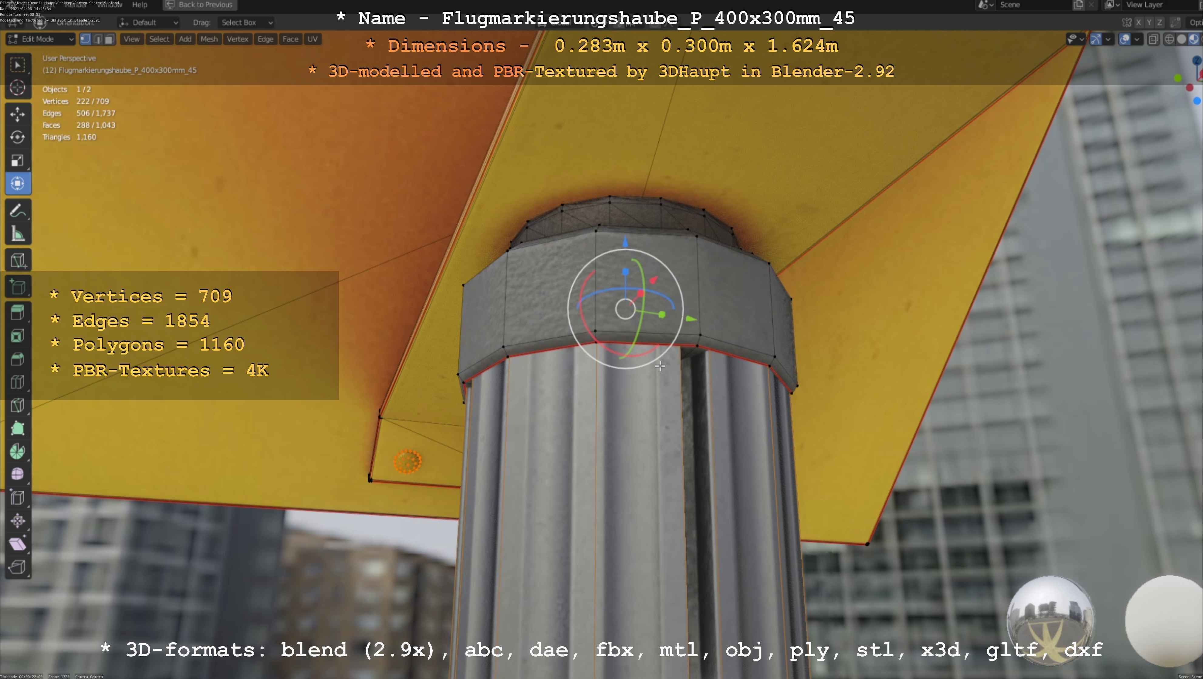 Flugmarkierungshaube mit Aluminiumpfosten 400x300mm 45 Low-poly 3D model_62