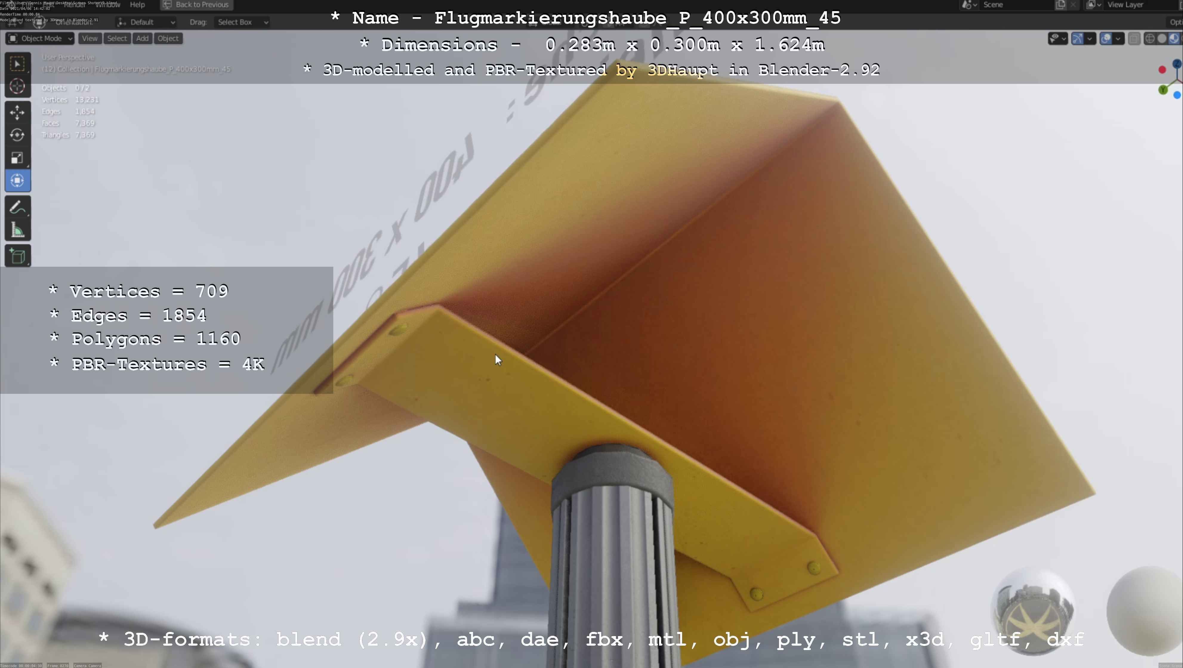 Flugmarkierungshaube mit Aluminiumpfosten 400x300mm 45 Low-poly 3D model_79