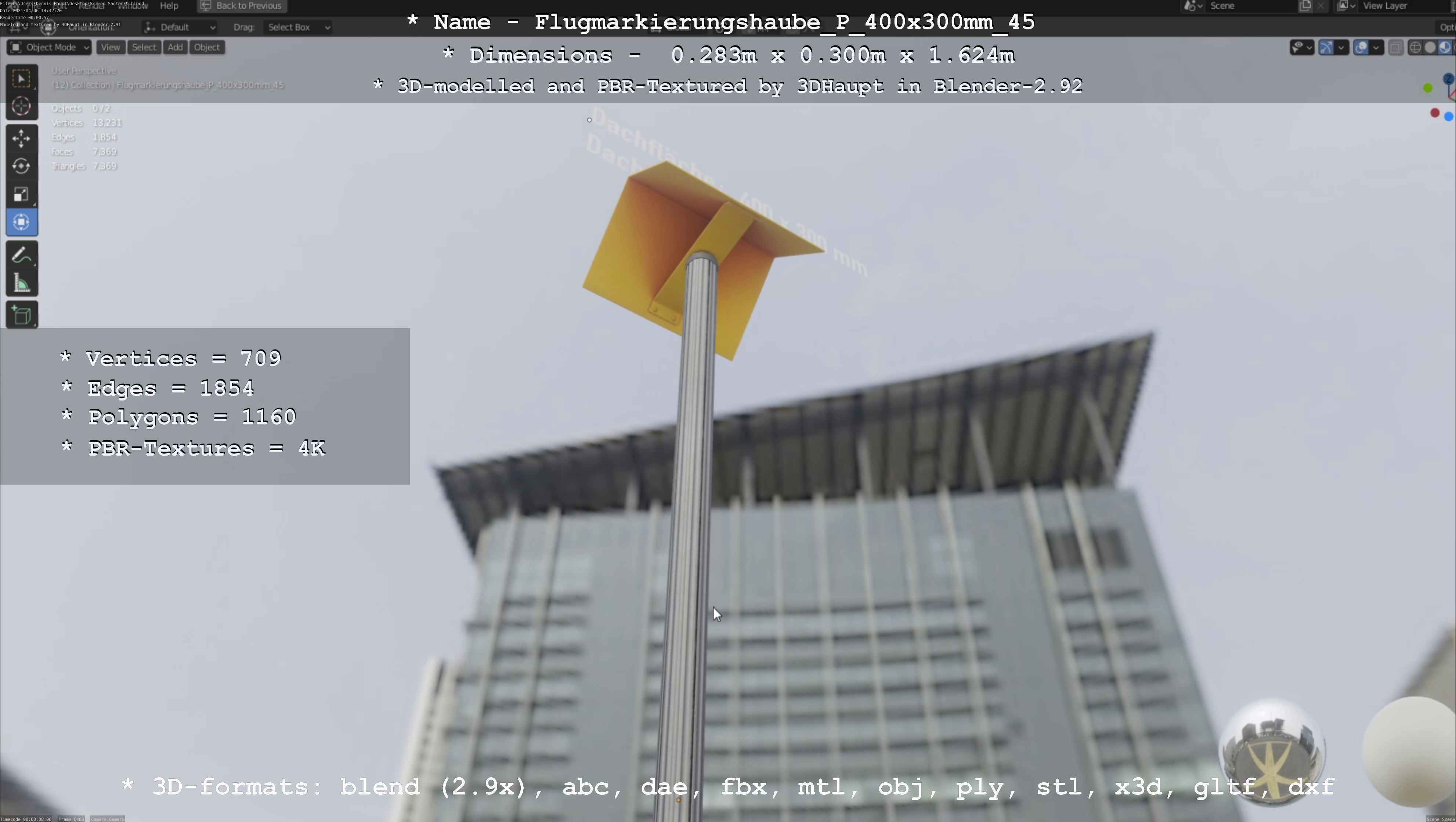 Flugmarkierungshaube mit Aluminiumpfosten 400x300mm 45 Low-poly 3D model_92