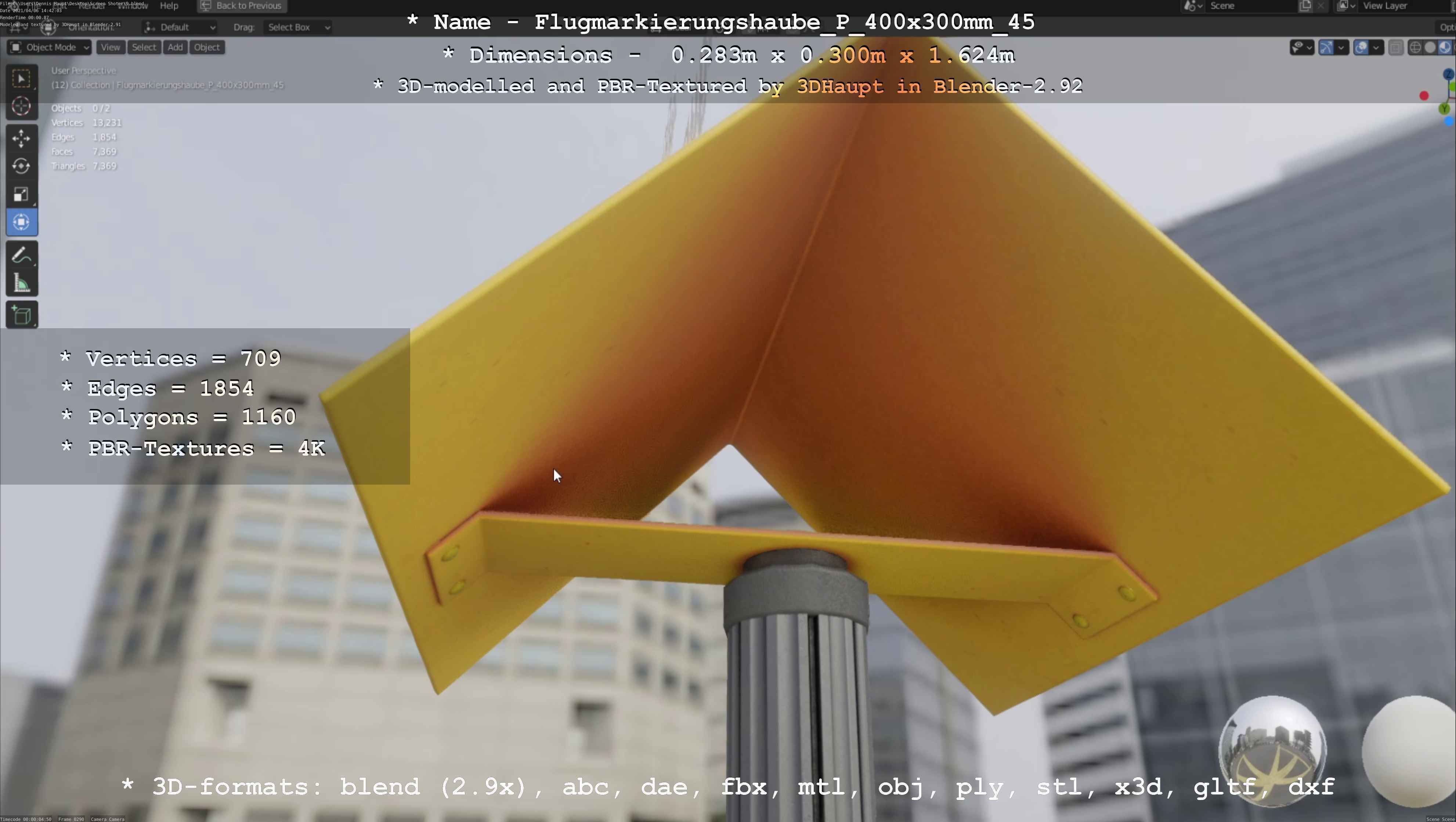 Flugmarkierungshaube mit Aluminiumpfosten 400x300mm 45 Low-poly 3D model_32