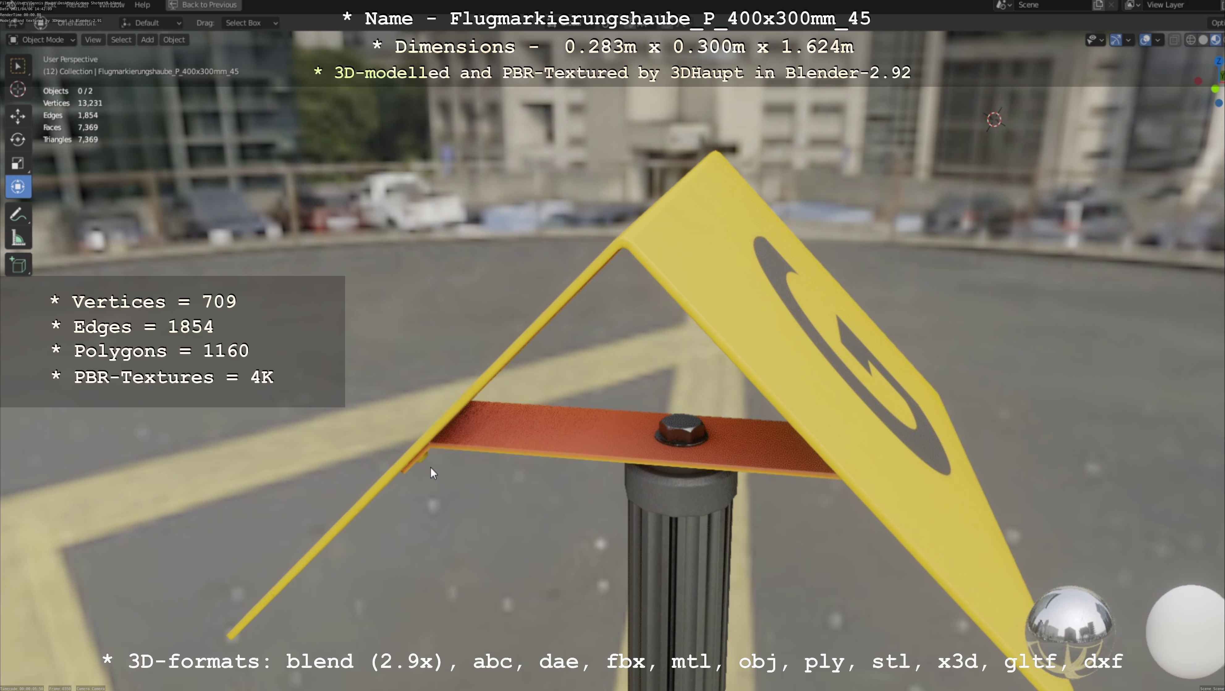 Flugmarkierungshaube mit Aluminiumpfosten 400x300mm 45 Low-poly 3D model_4