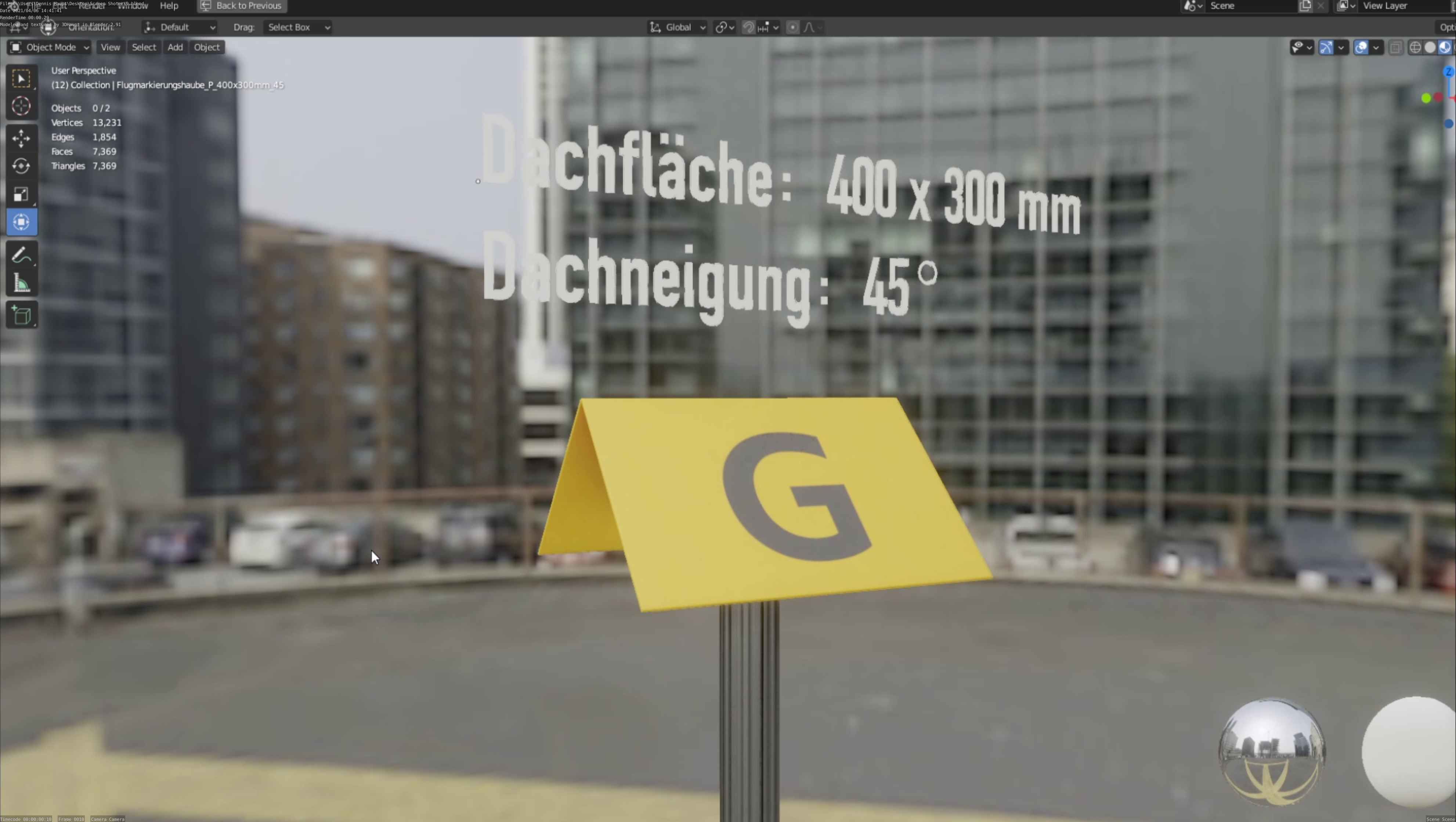 Flugmarkierungshaube mit Aluminiumpfosten 400x300mm 45 Low-poly 3D model_64