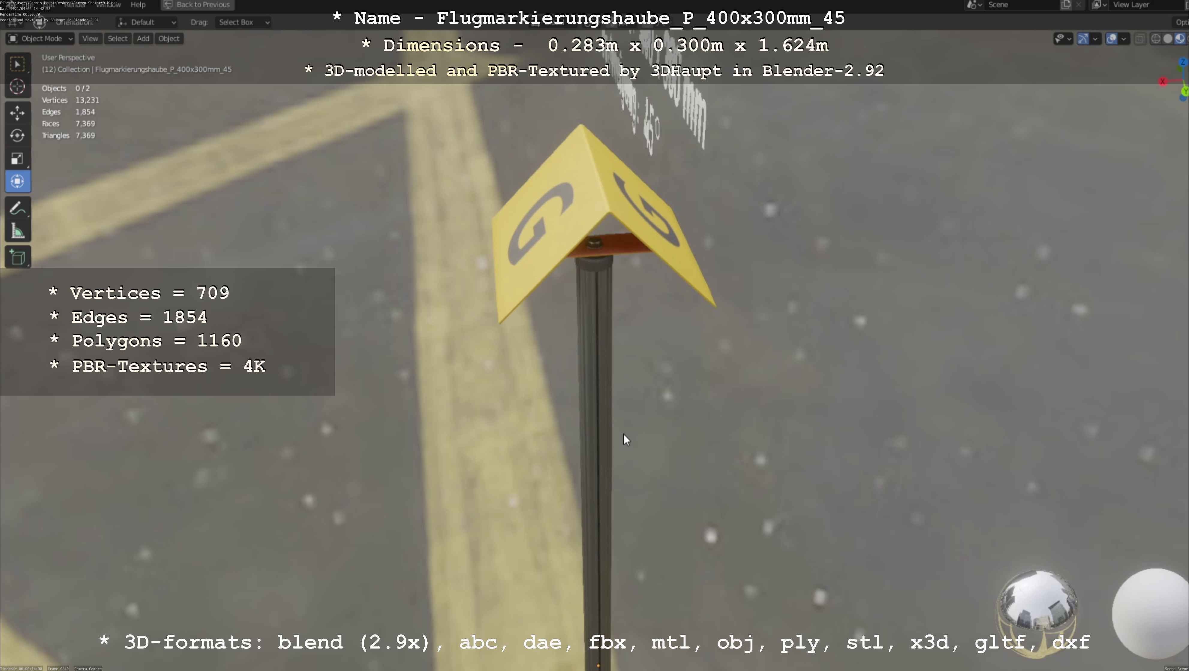 Flugmarkierungshaube mit Aluminiumpfosten 400x300mm 45 Low-poly 3D model_120