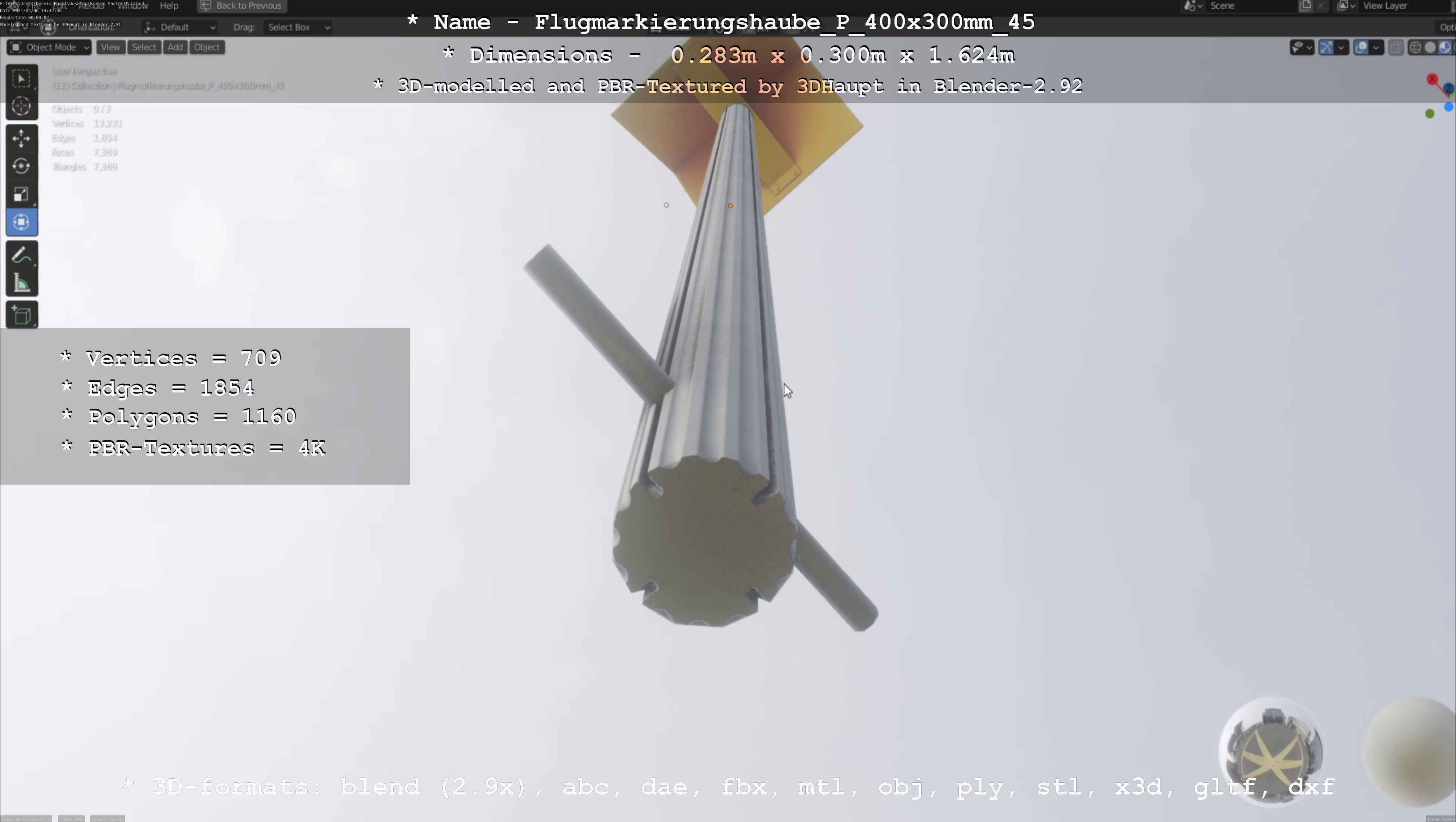 Flugmarkierungshaube mit Aluminiumpfosten 400x300mm 45 Low-poly 3D model_108