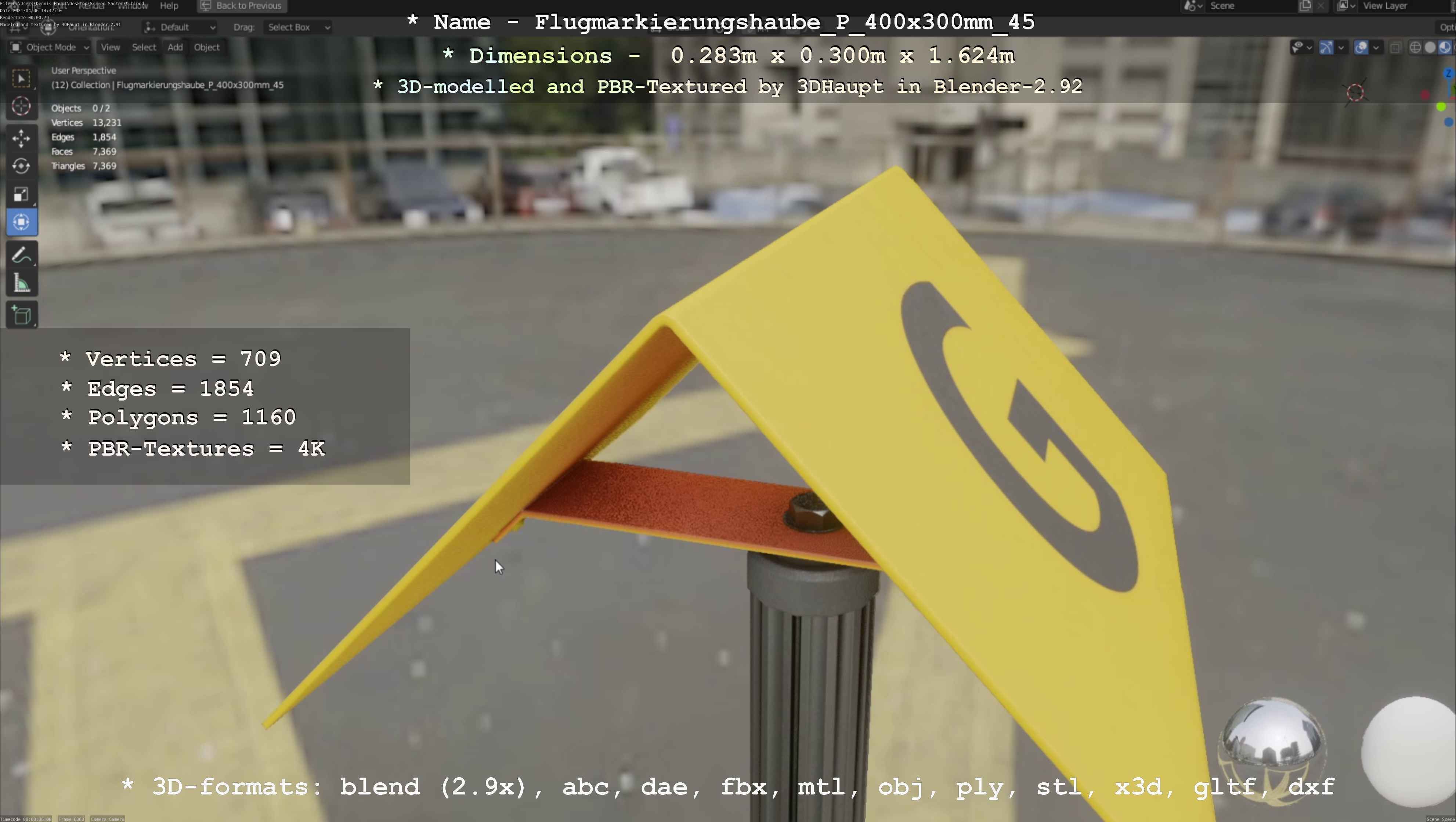 Flugmarkierungshaube mit Aluminiumpfosten 400x300mm 45 Low-poly 3D model_5