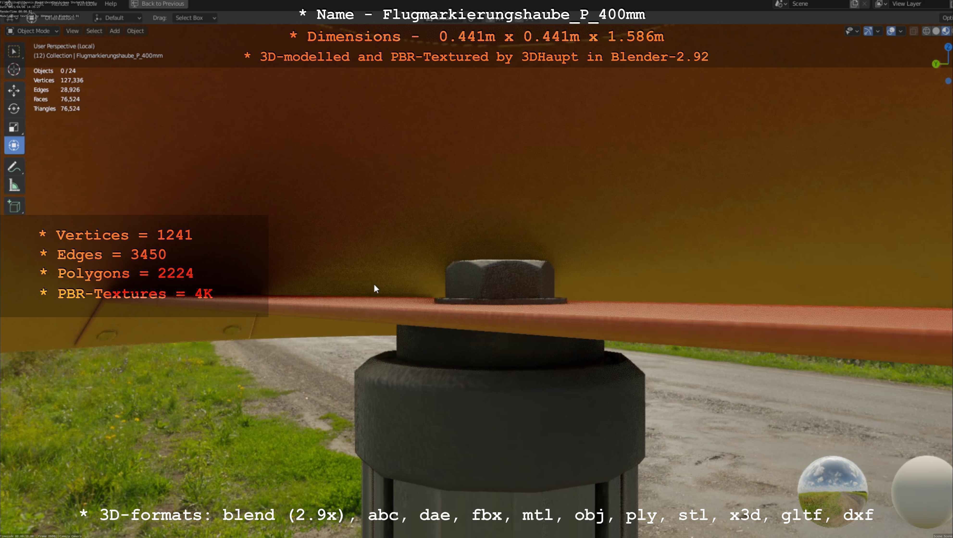 Flugmarkierungshaube mit Aluminiumpfosten 400mm Low-poly 3D model_71