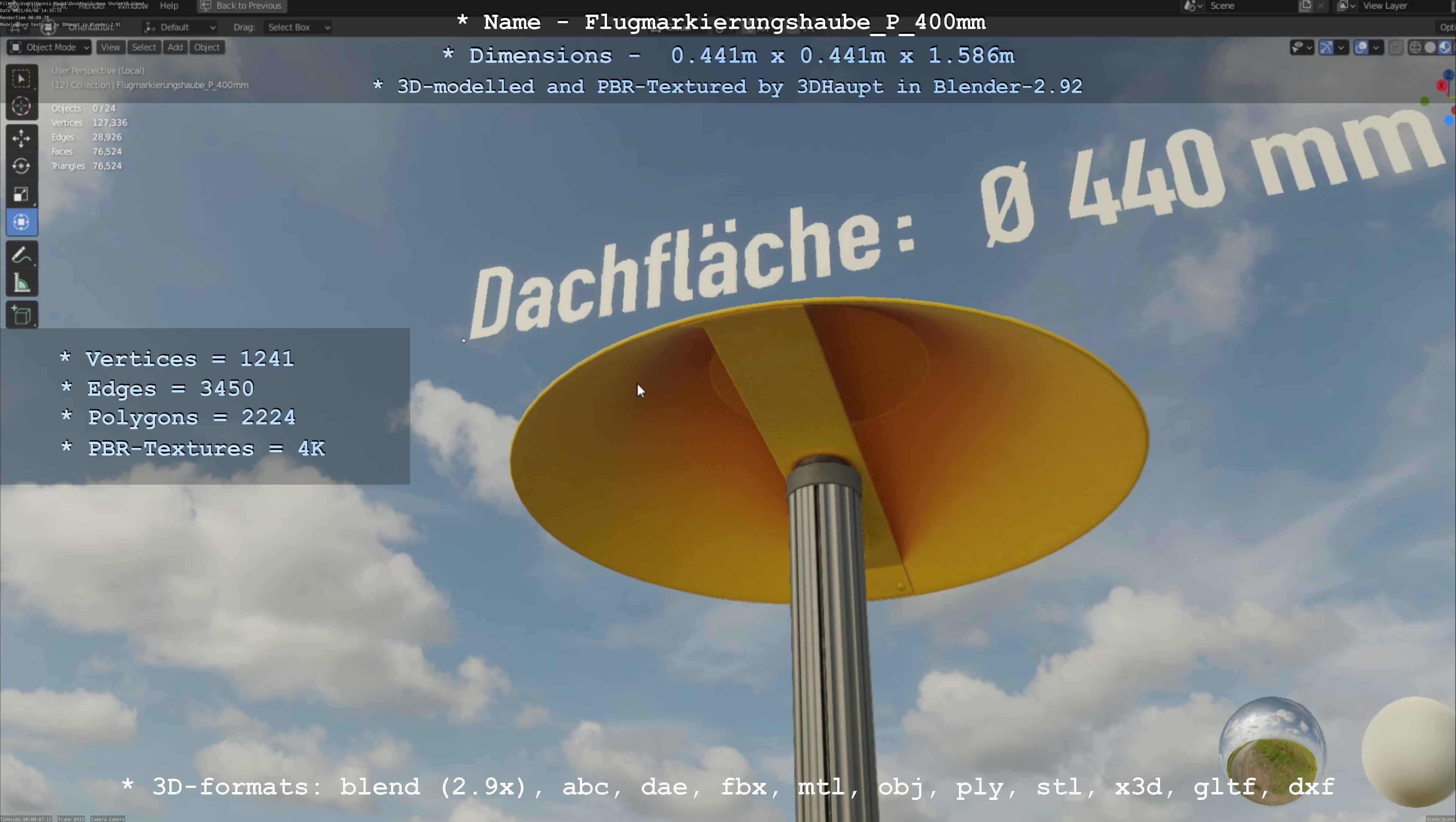 Flugmarkierungshaube mit Aluminiumpfosten 400mm Low-poly 3D model_66