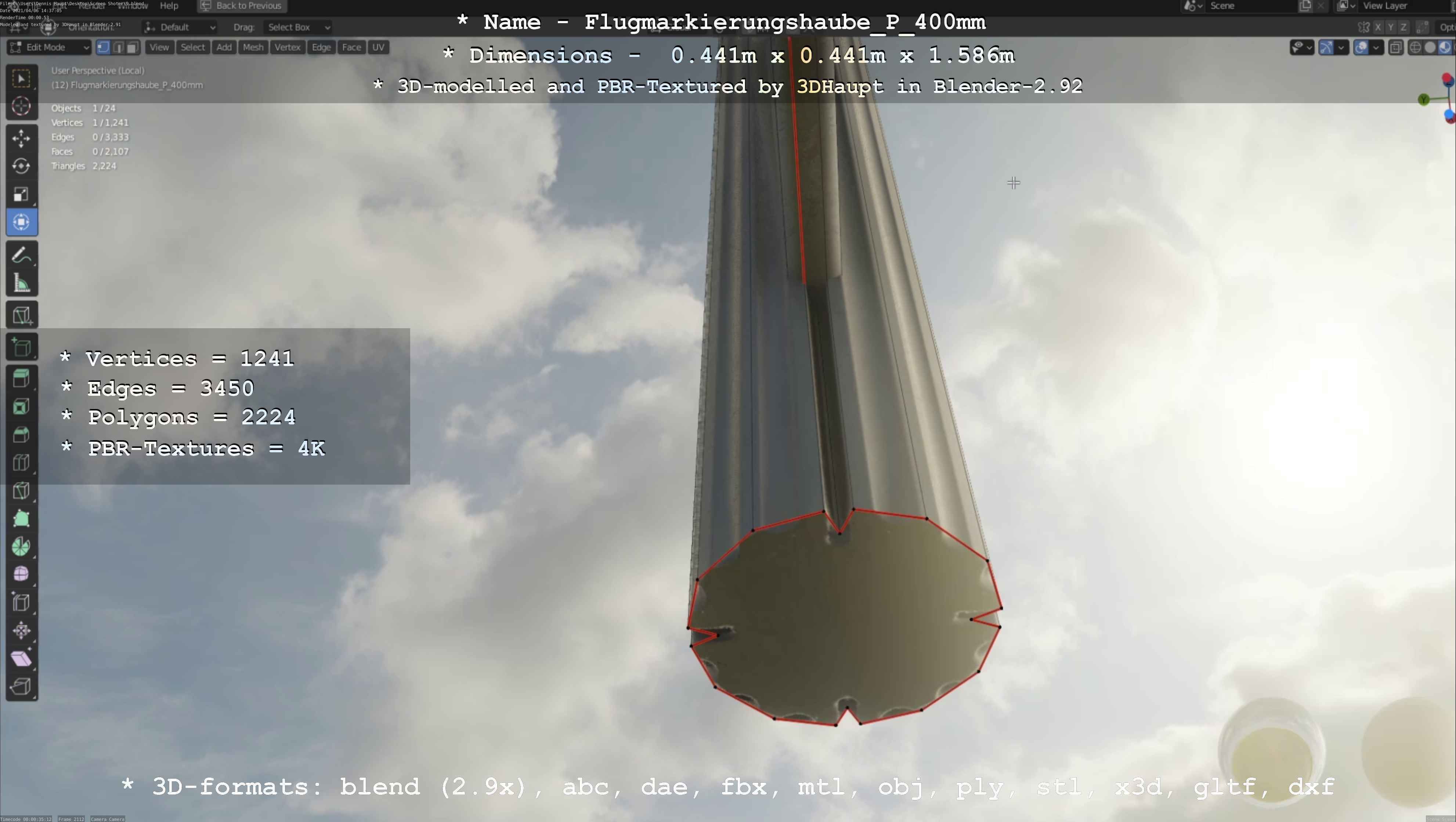 Flugmarkierungshaube mit Aluminiumpfosten 400mm Low-poly 3D model_18