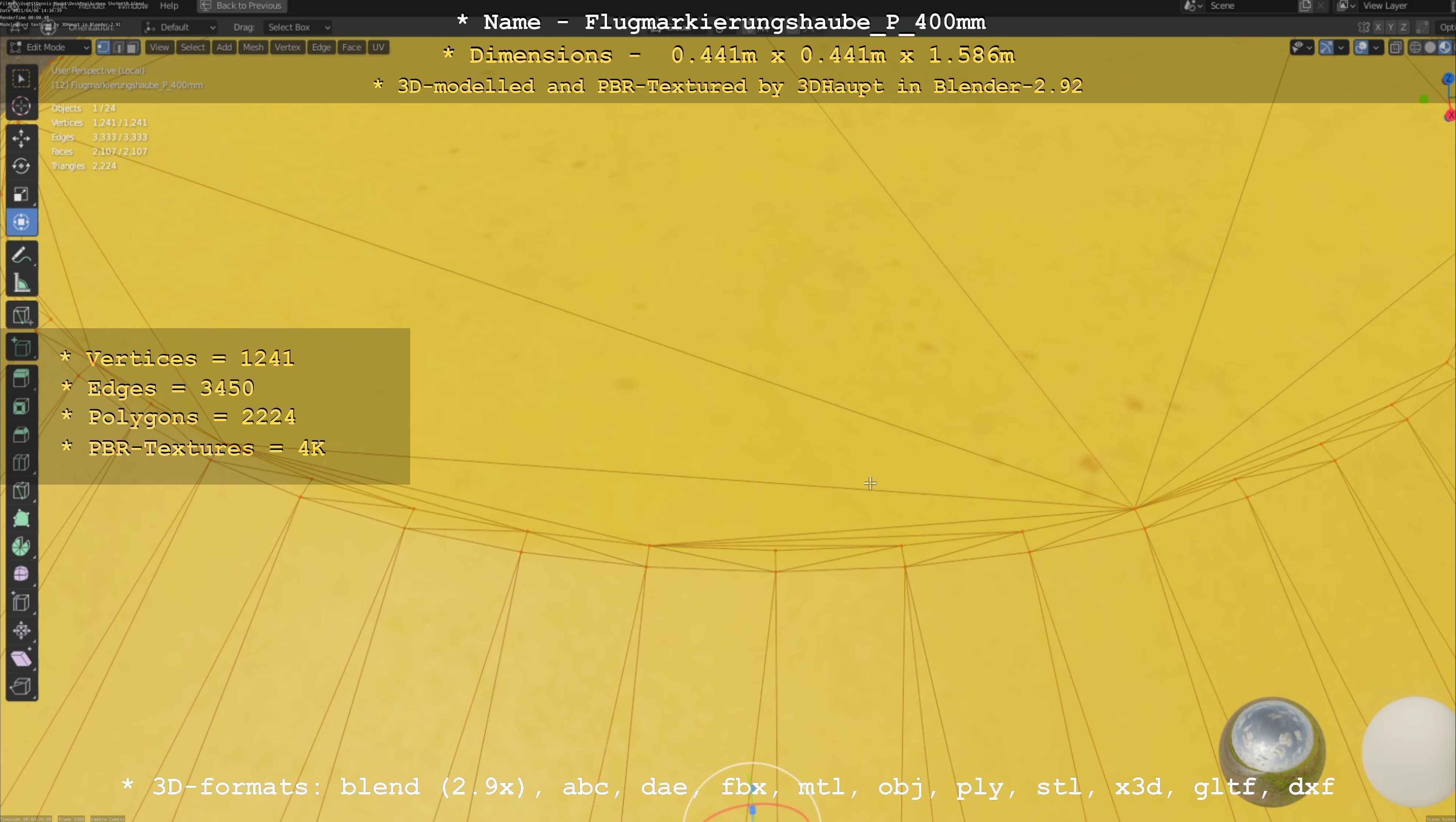 Flugmarkierungshaube mit Aluminiumpfosten 400mm Low-poly 3D model_95
