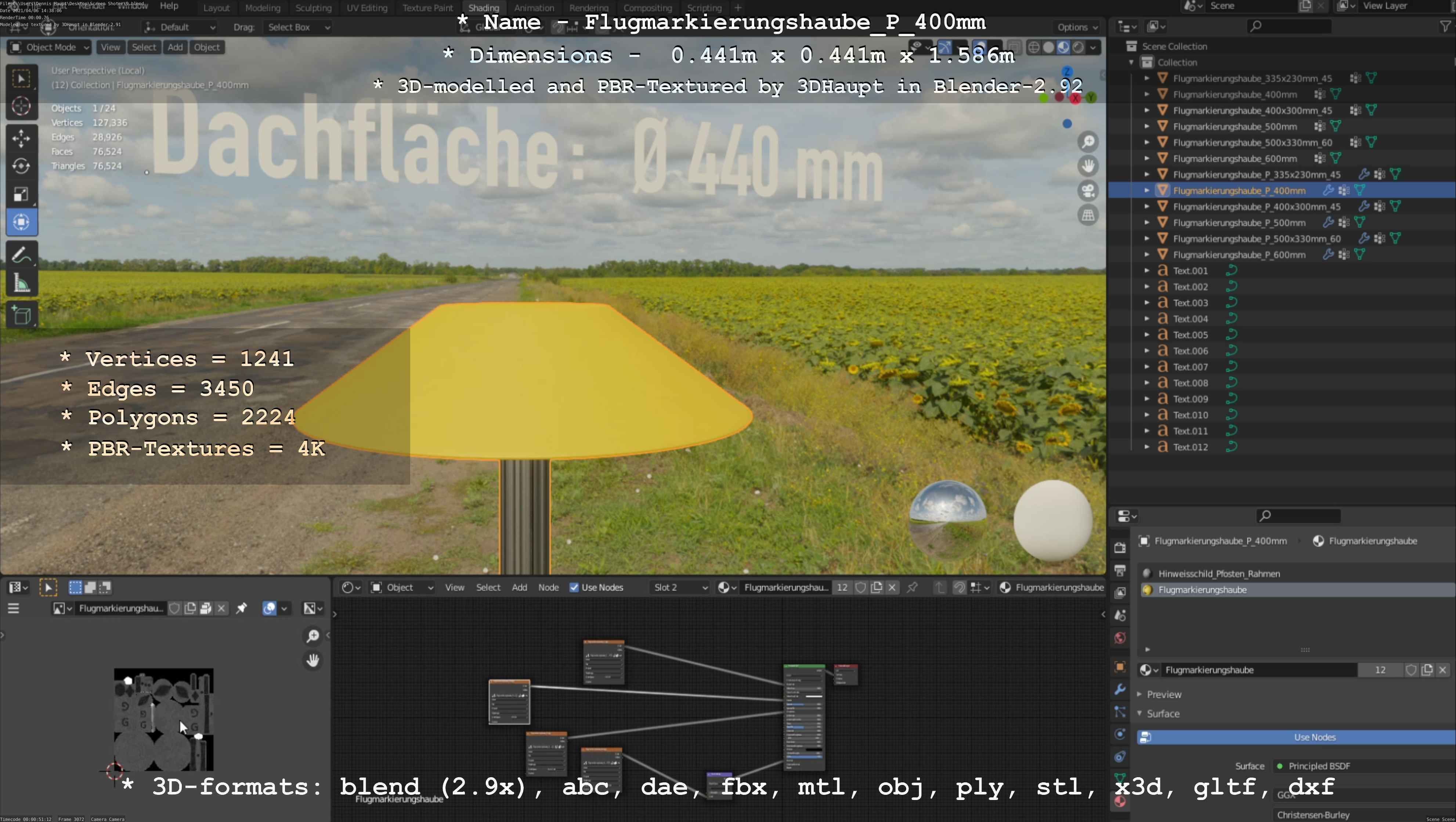 Flugmarkierungshaube mit Aluminiumpfosten 400mm Low-poly 3D model_23