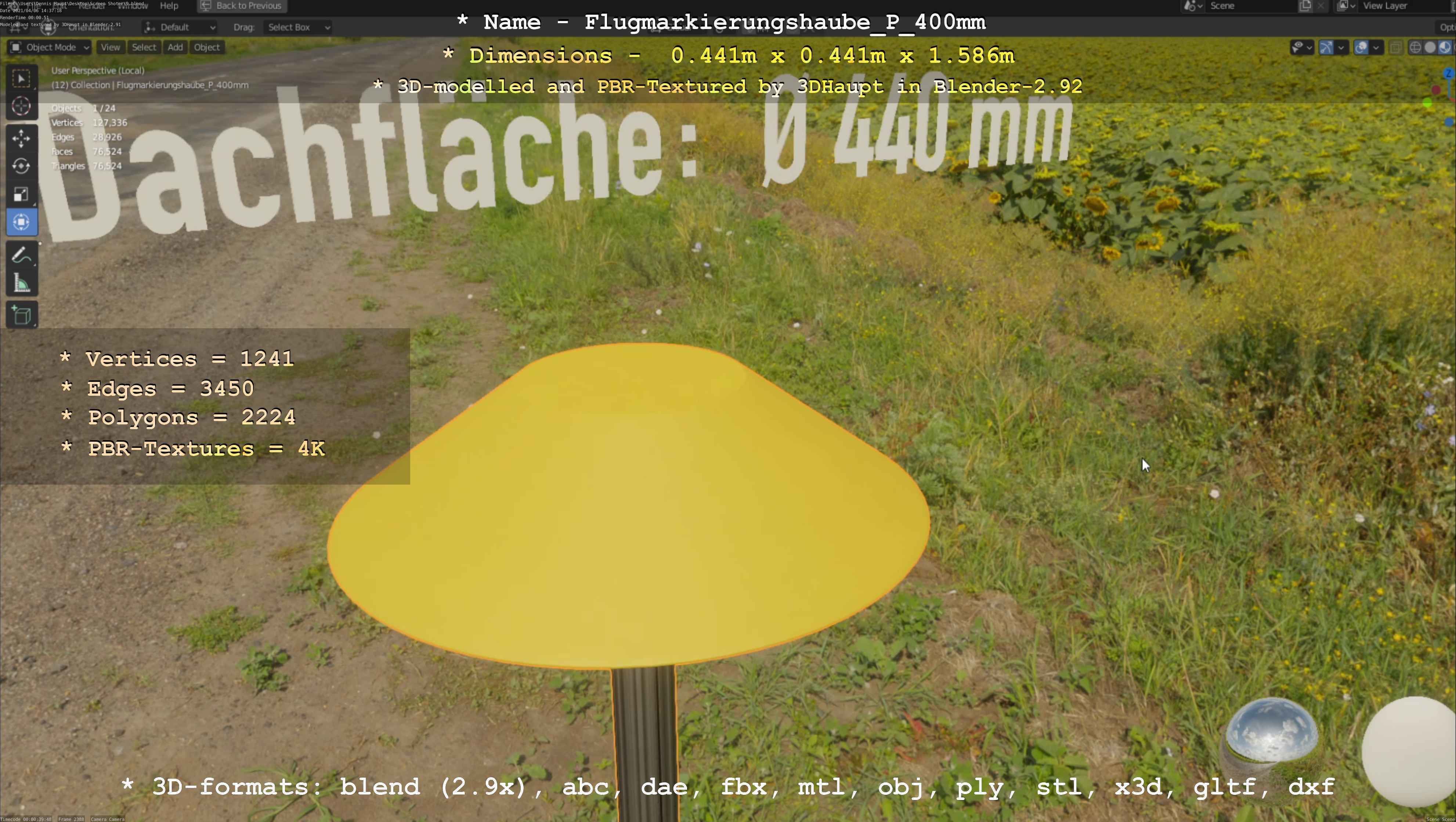 Flugmarkierungshaube mit Aluminiumpfosten 400mm Low-poly 3D model_119