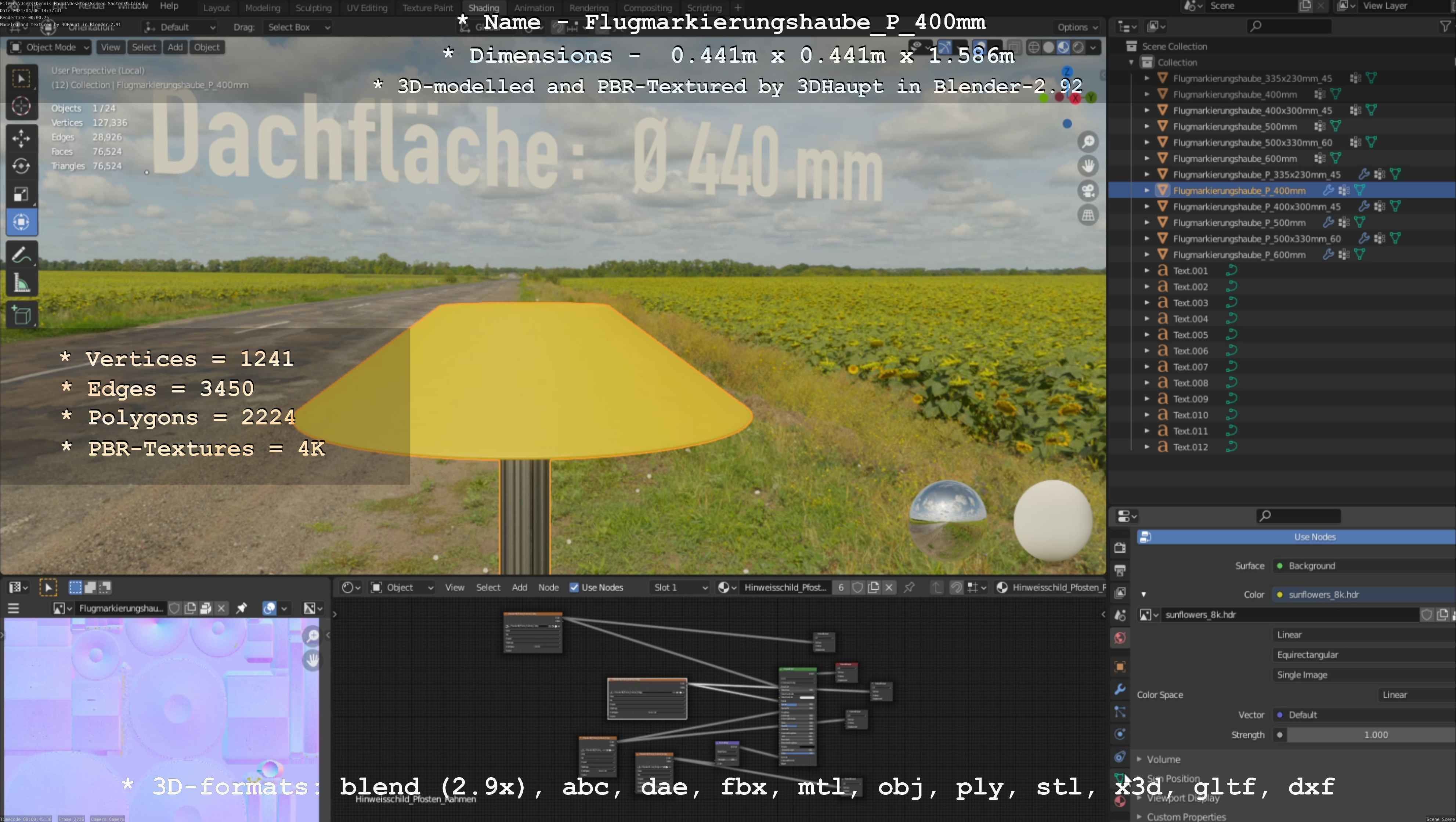 Flugmarkierungshaube mit Aluminiumpfosten 400mm Low-poly 3D model_124