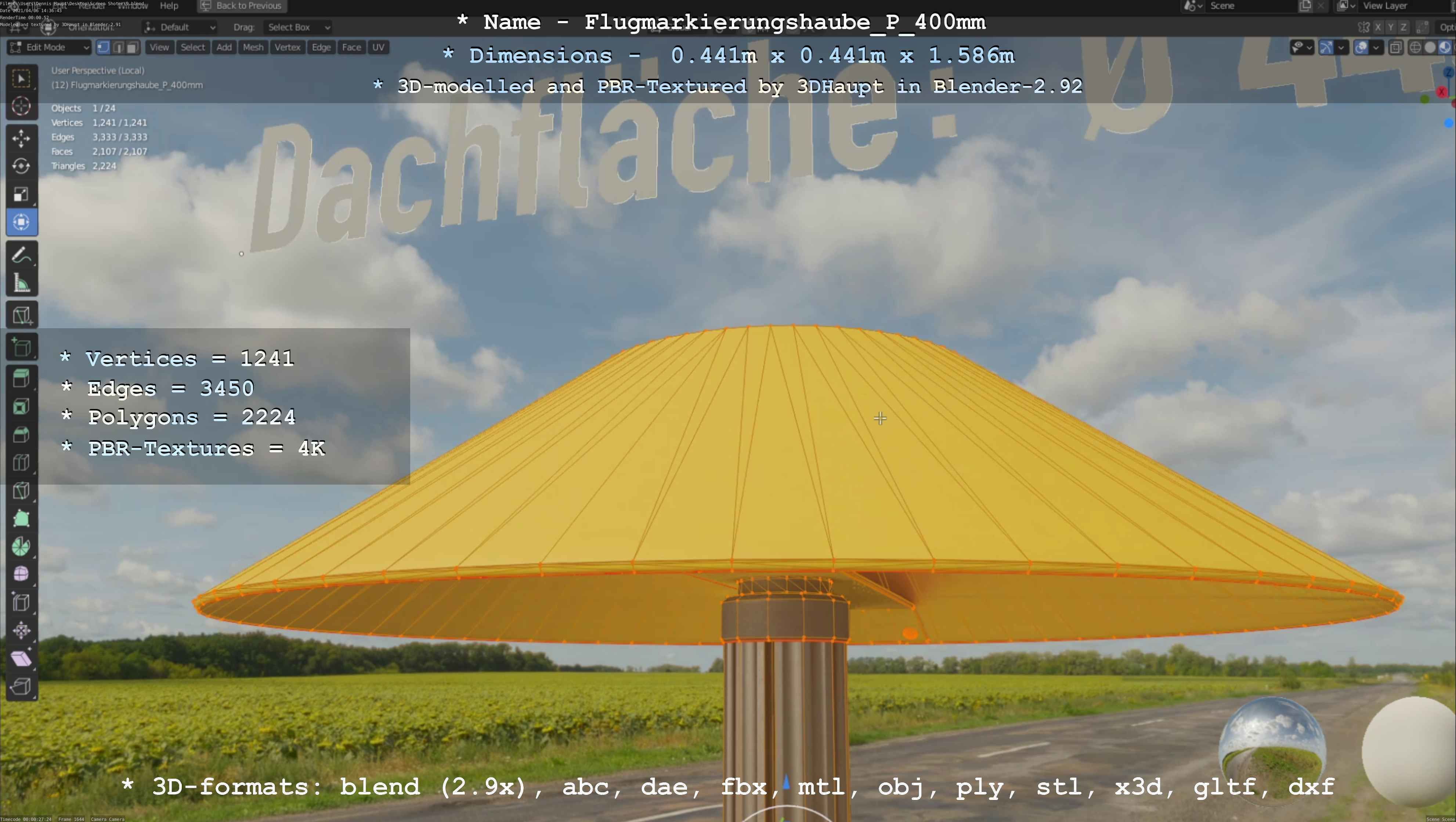 Flugmarkierungshaube mit Aluminiumpfosten 400mm Low-poly 3D model_10