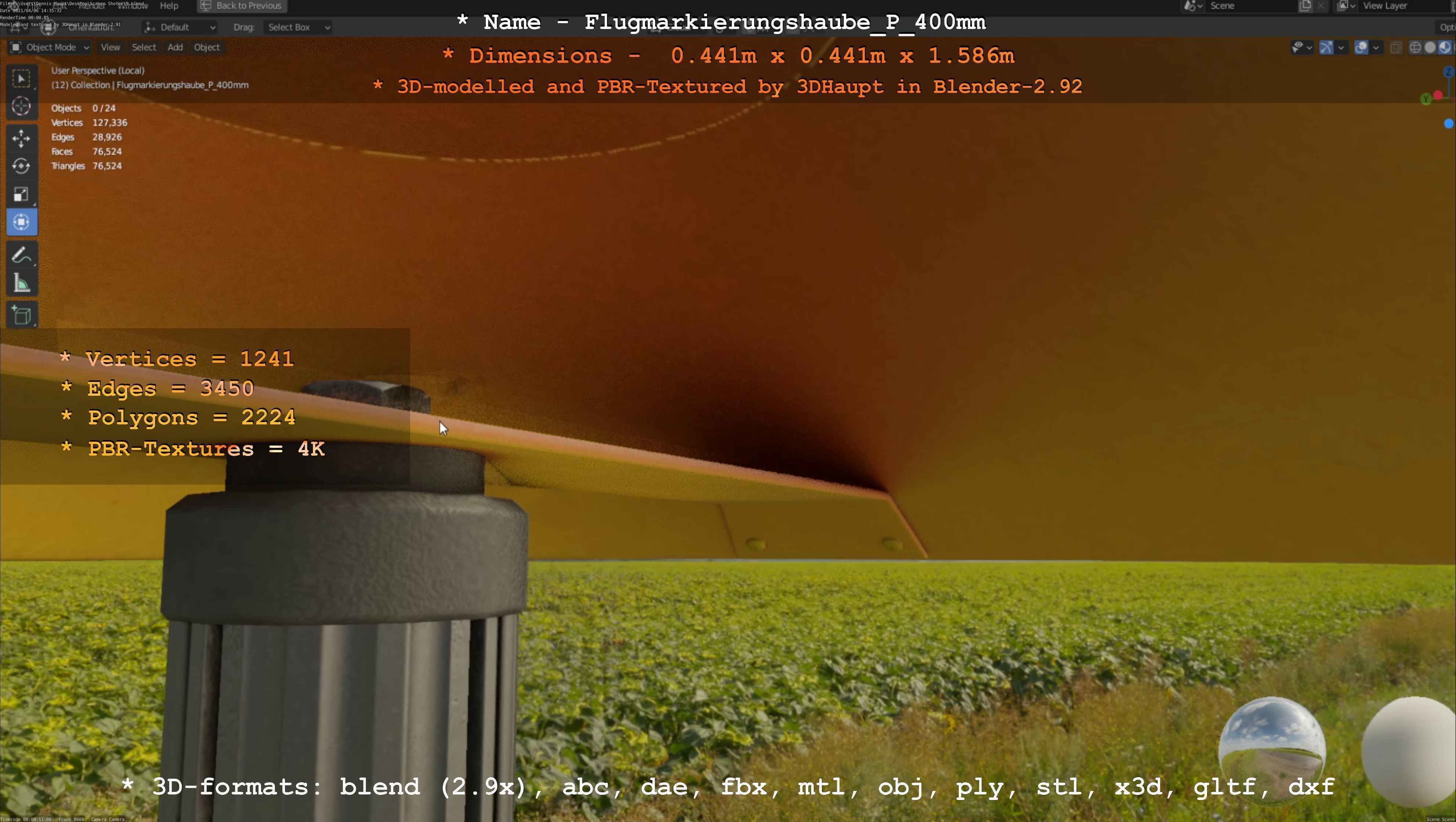 Flugmarkierungshaube mit Aluminiumpfosten 400mm Low-poly 3D model_75