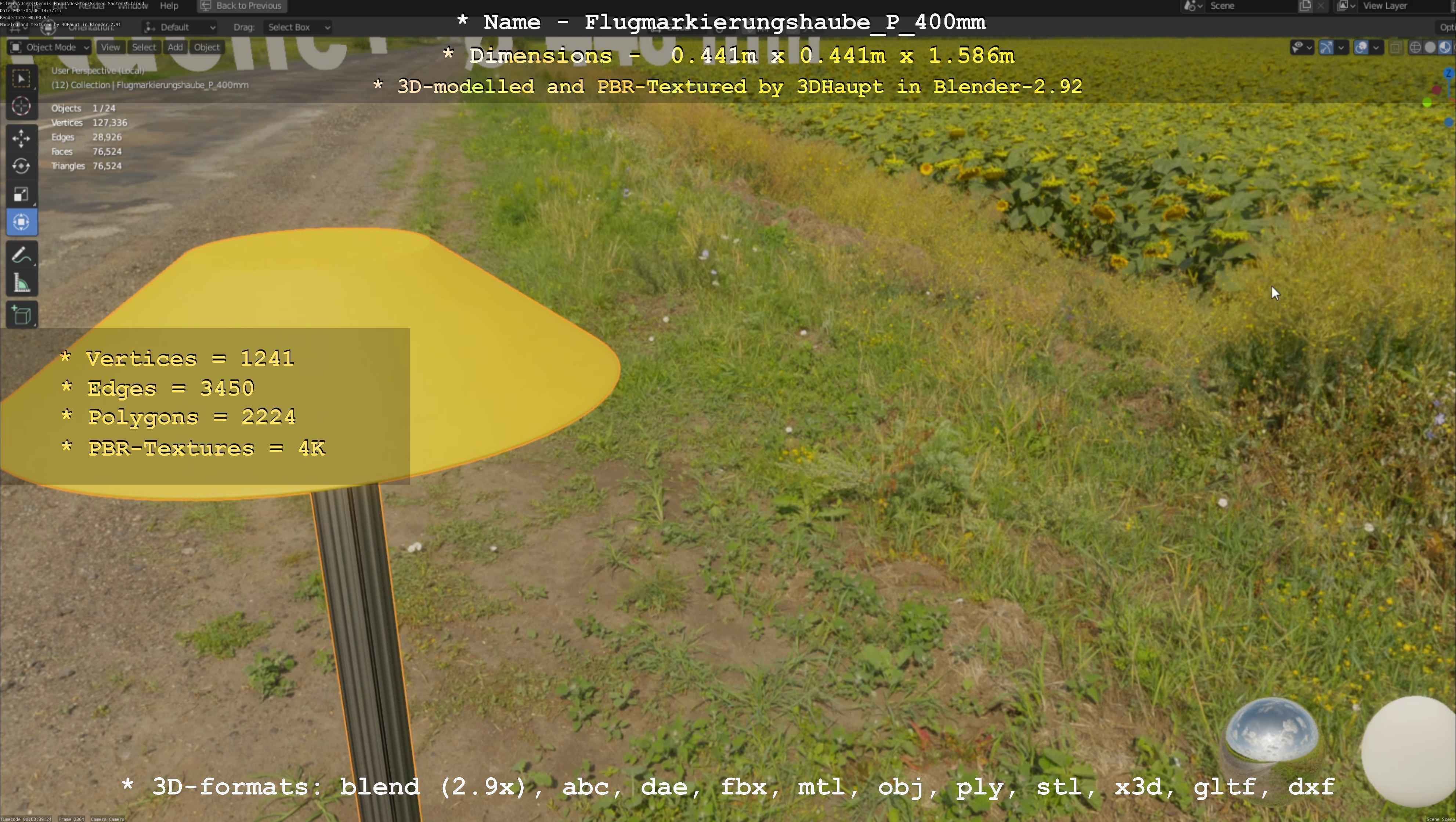 Flugmarkierungshaube mit Aluminiumpfosten 400mm Low-poly 3D model_117