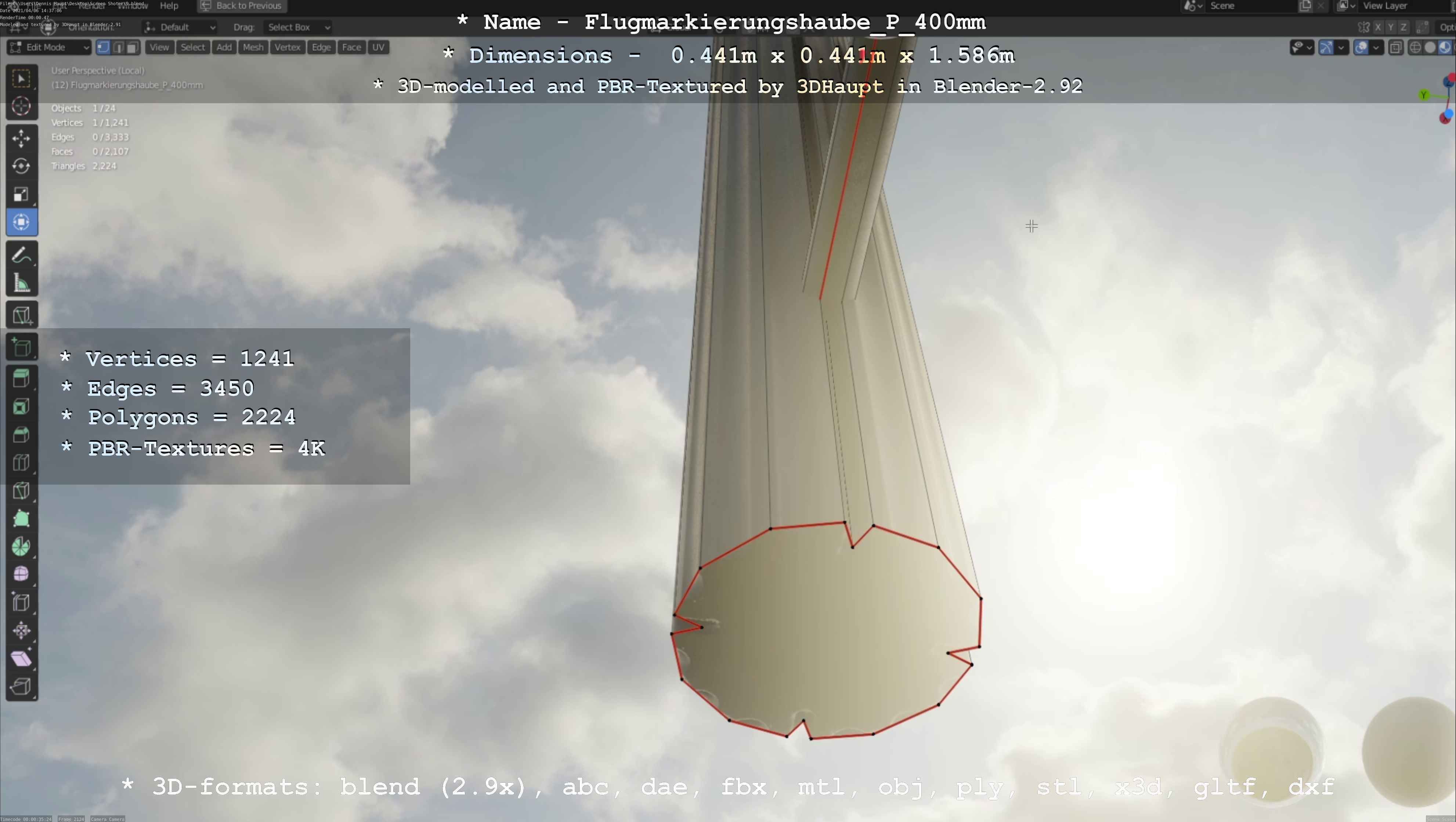 Flugmarkierungshaube mit Aluminiumpfosten 400mm Low-poly 3D model_107