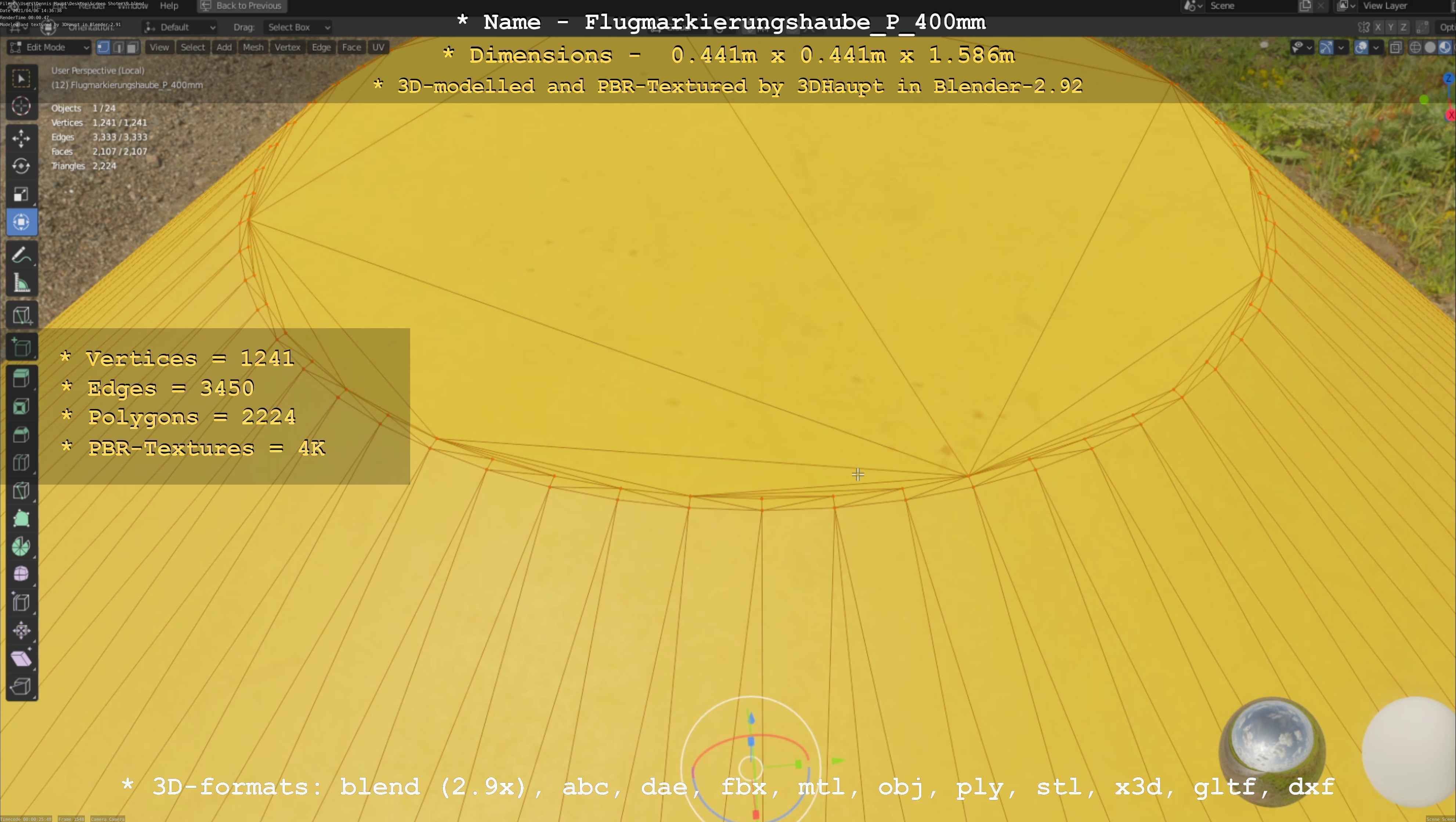 Flugmarkierungshaube mit Aluminiumpfosten 400mm Low-poly 3D model_94