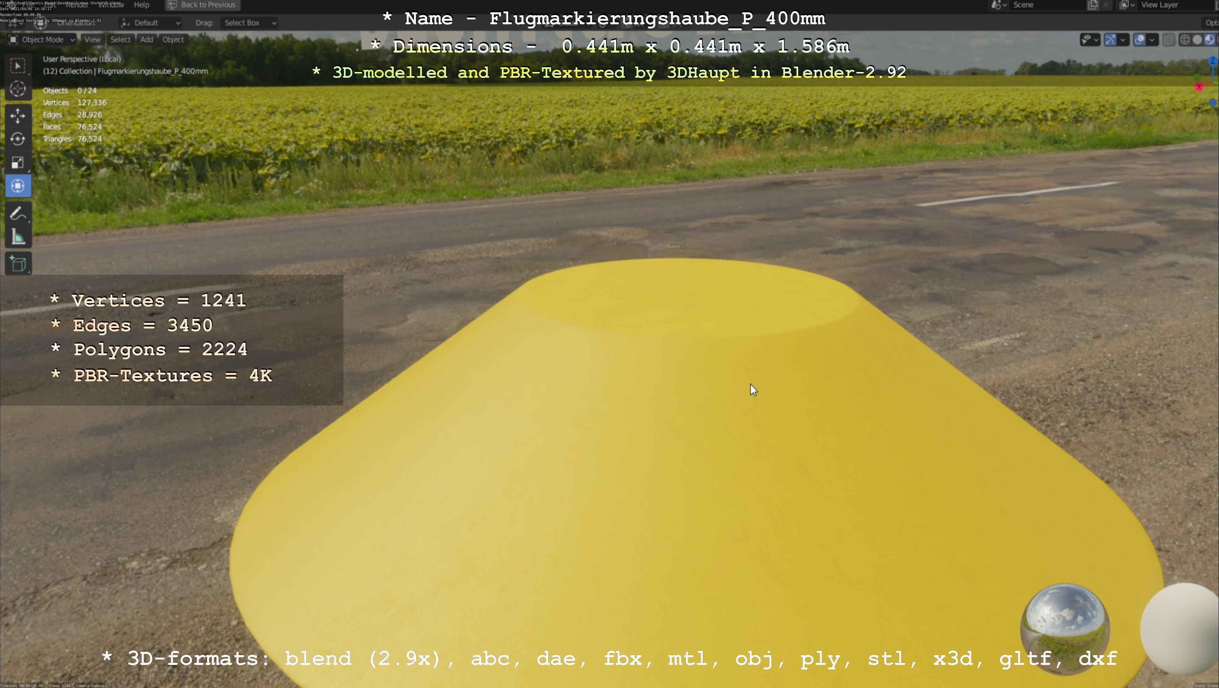 Flugmarkierungshaube mit Aluminiumpfosten 400mm Low-poly 3D model_88