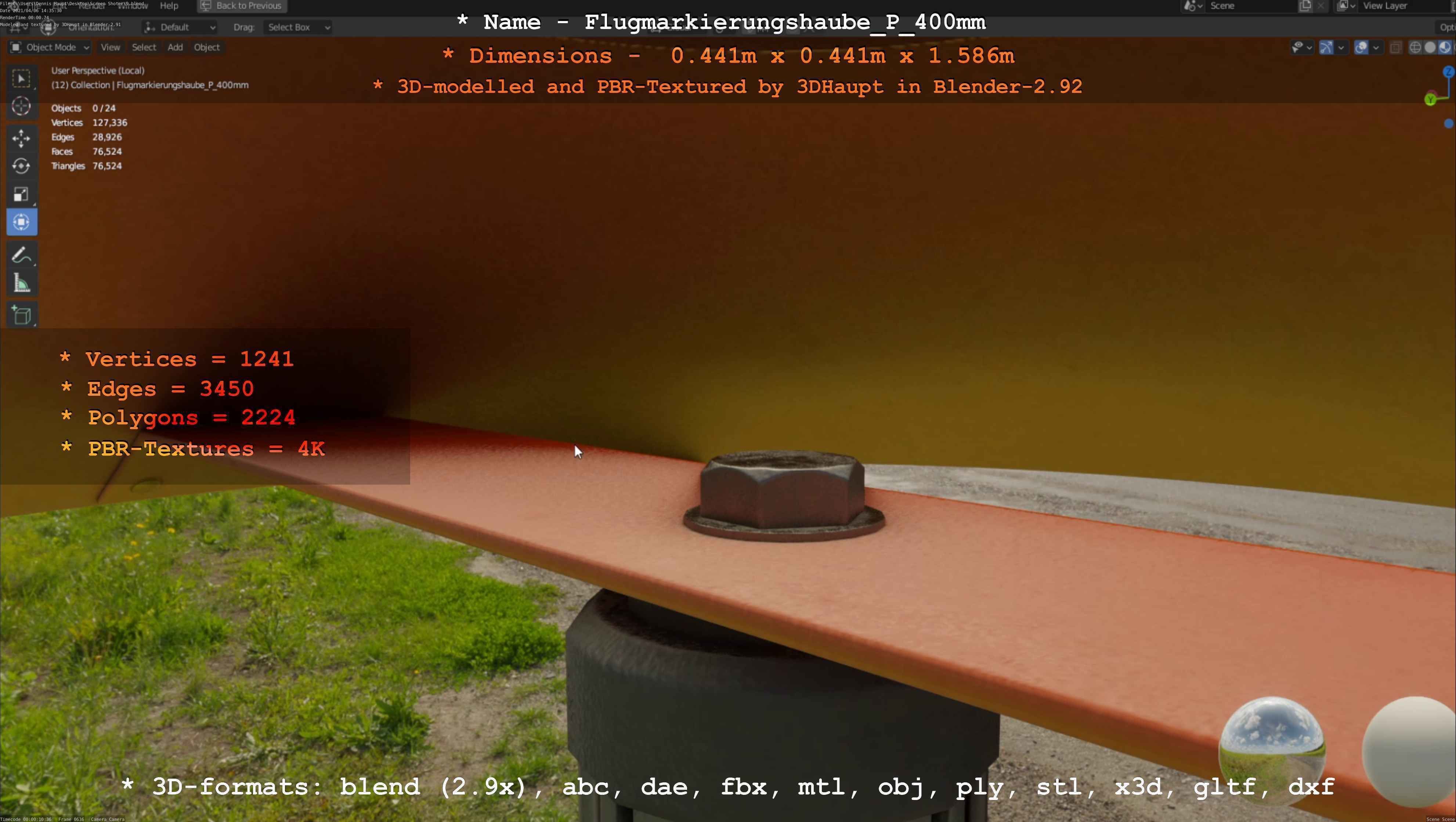 Flugmarkierungshaube mit Aluminiumpfosten 400mm Low-poly 3D model_73