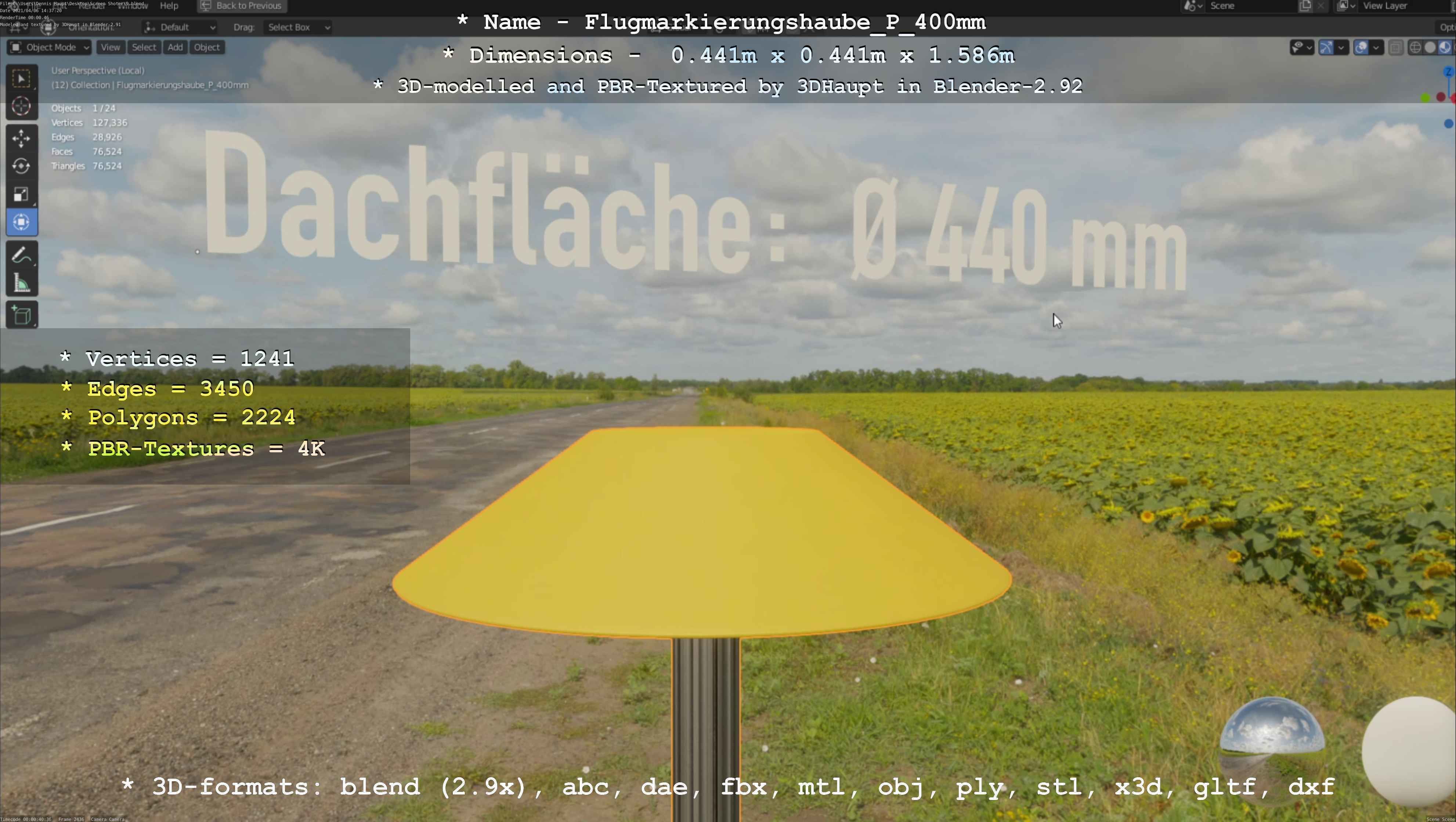 Flugmarkierungshaube mit Aluminiumpfosten 400mm Low-poly 3D model_20