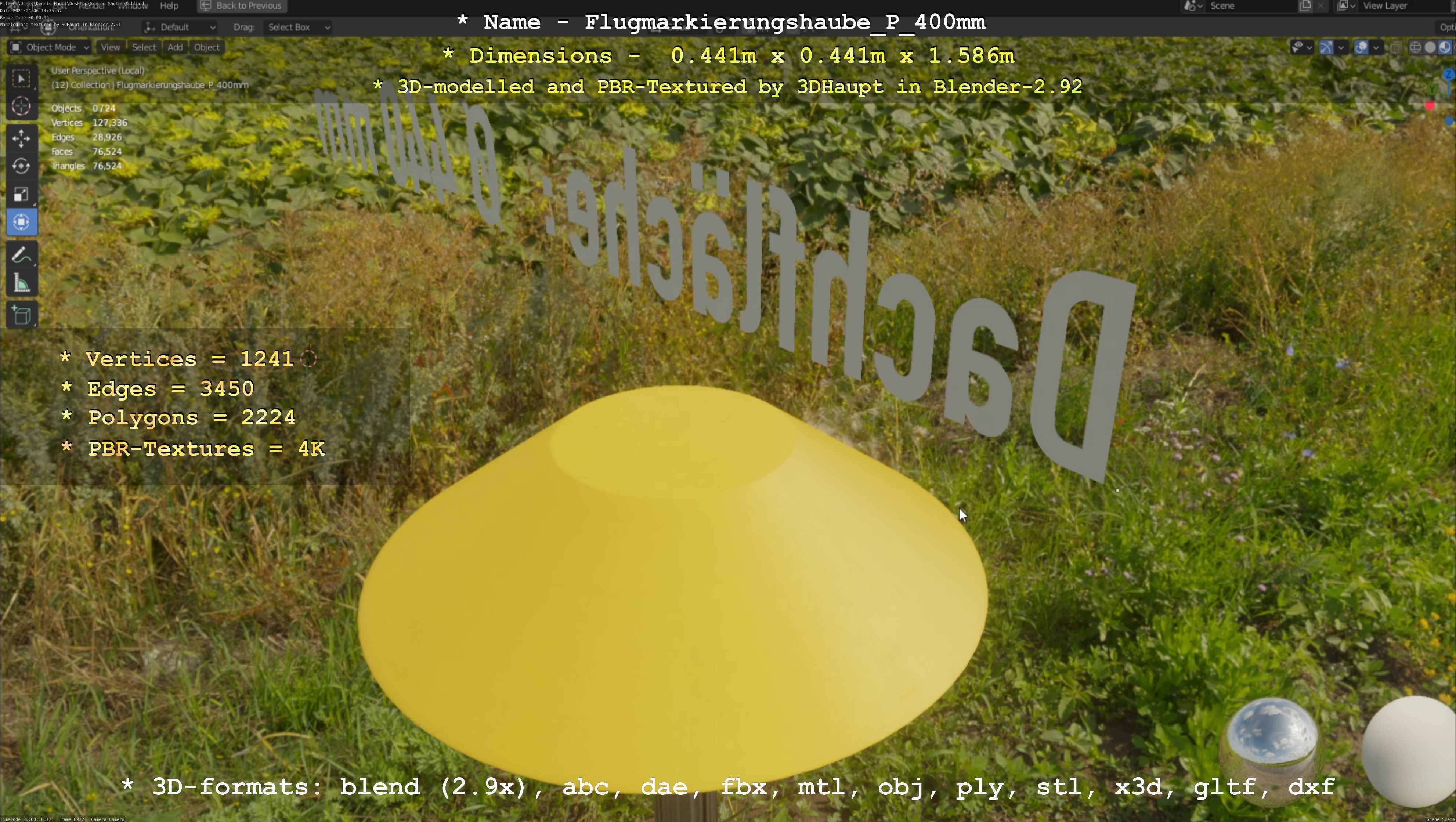 Flugmarkierungshaube mit Aluminiumpfosten 400mm Low-poly 3D model_3