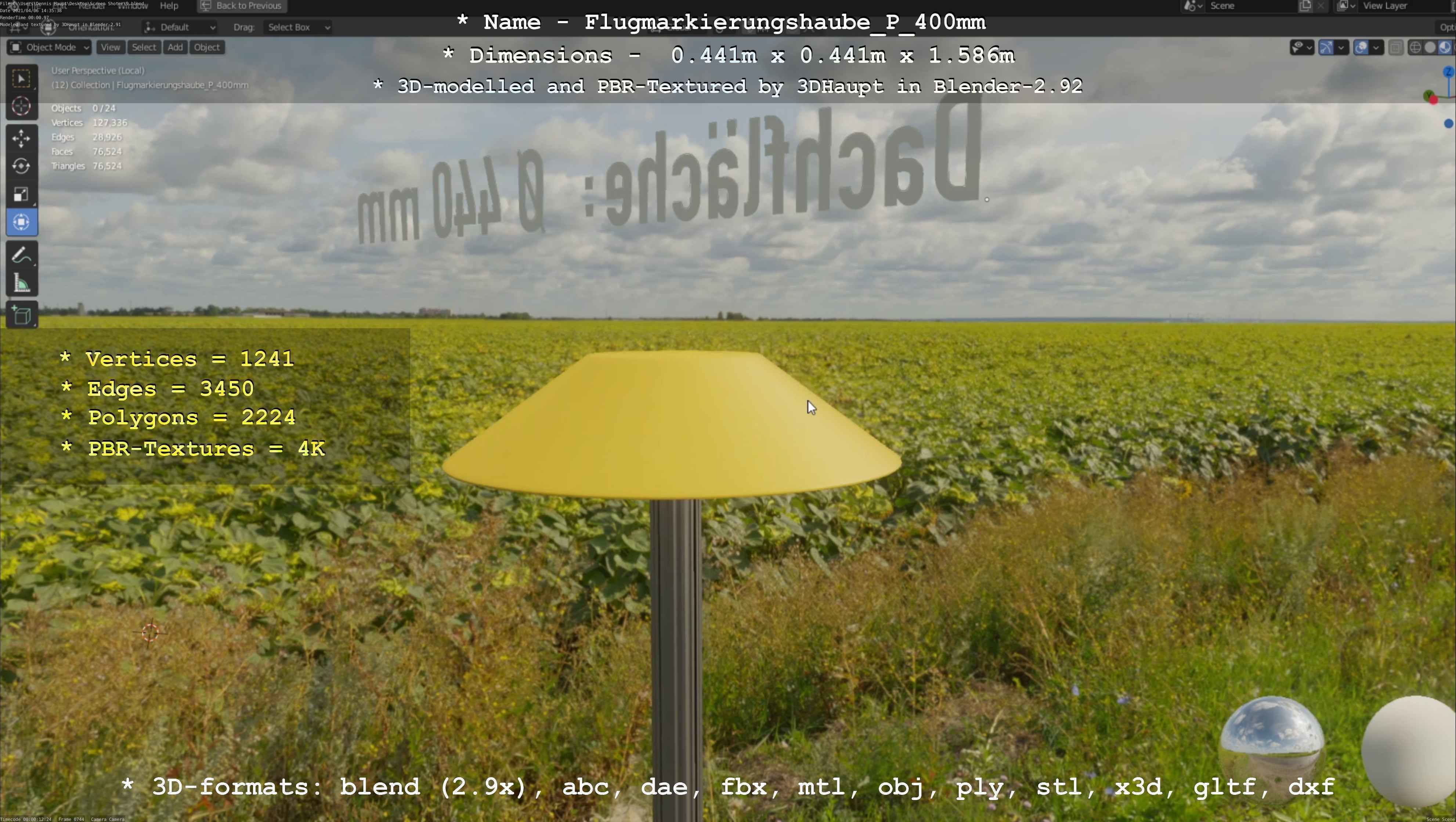 Flugmarkierungshaube mit Aluminiumpfosten 400mm Low-poly 3D model_35