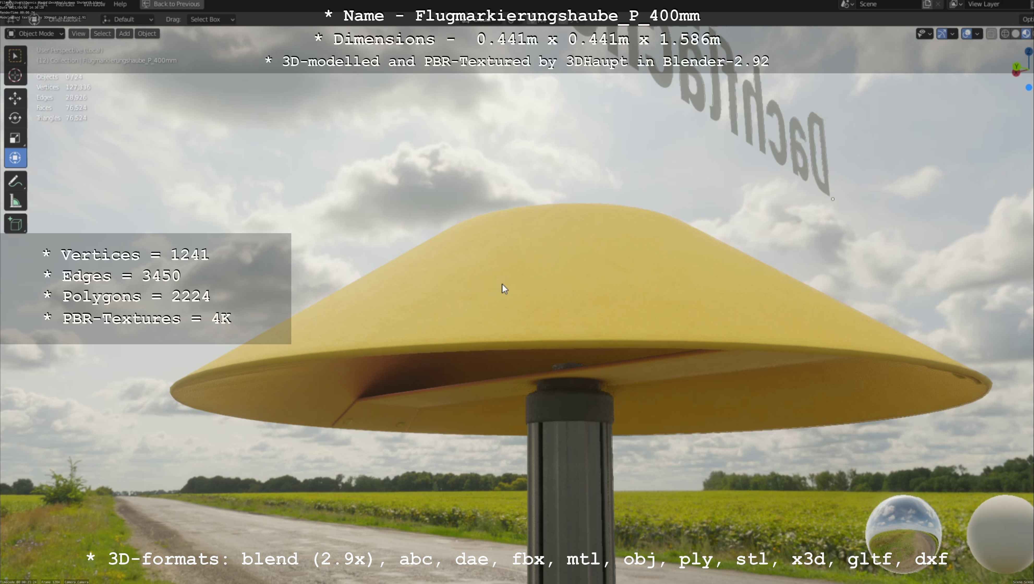 Flugmarkierungshaube mit Aluminiumpfosten 400mm Low-poly 3D model_5