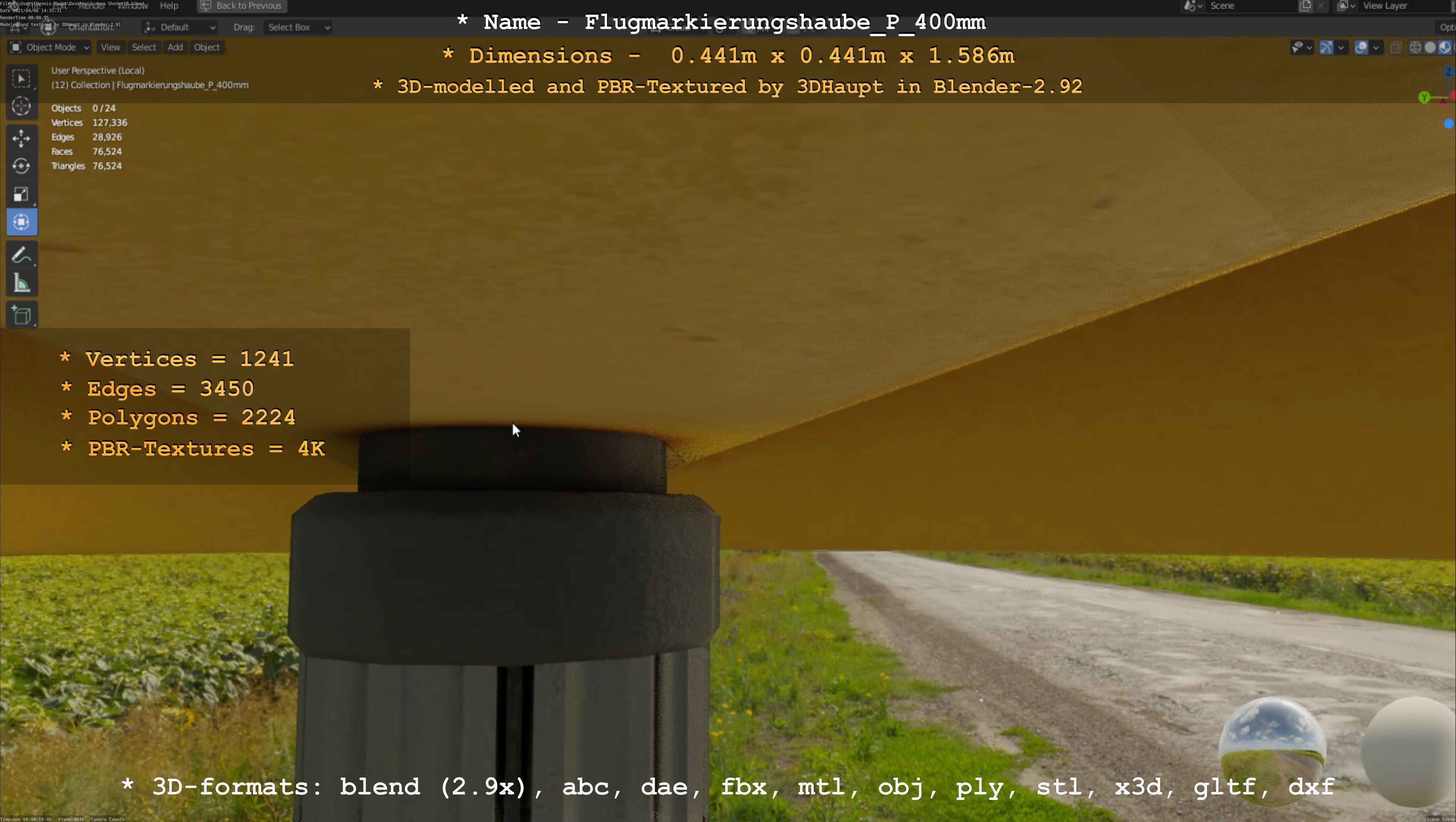 Flugmarkierungshaube mit Aluminiumpfosten 400mm Low-poly 3D model_74