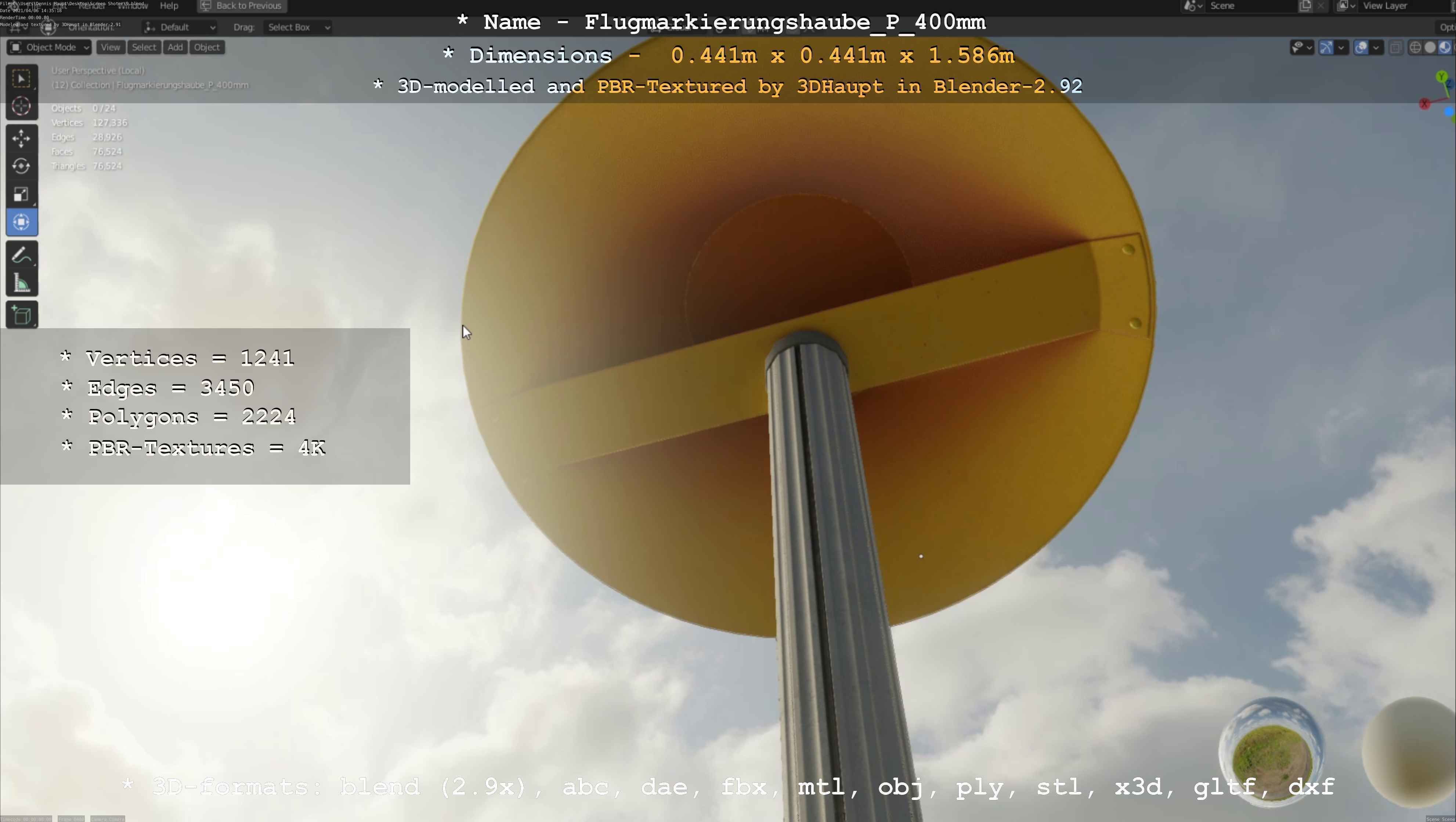 Flugmarkierungshaube mit Aluminiumpfosten 400mm Low-poly 3D model_70