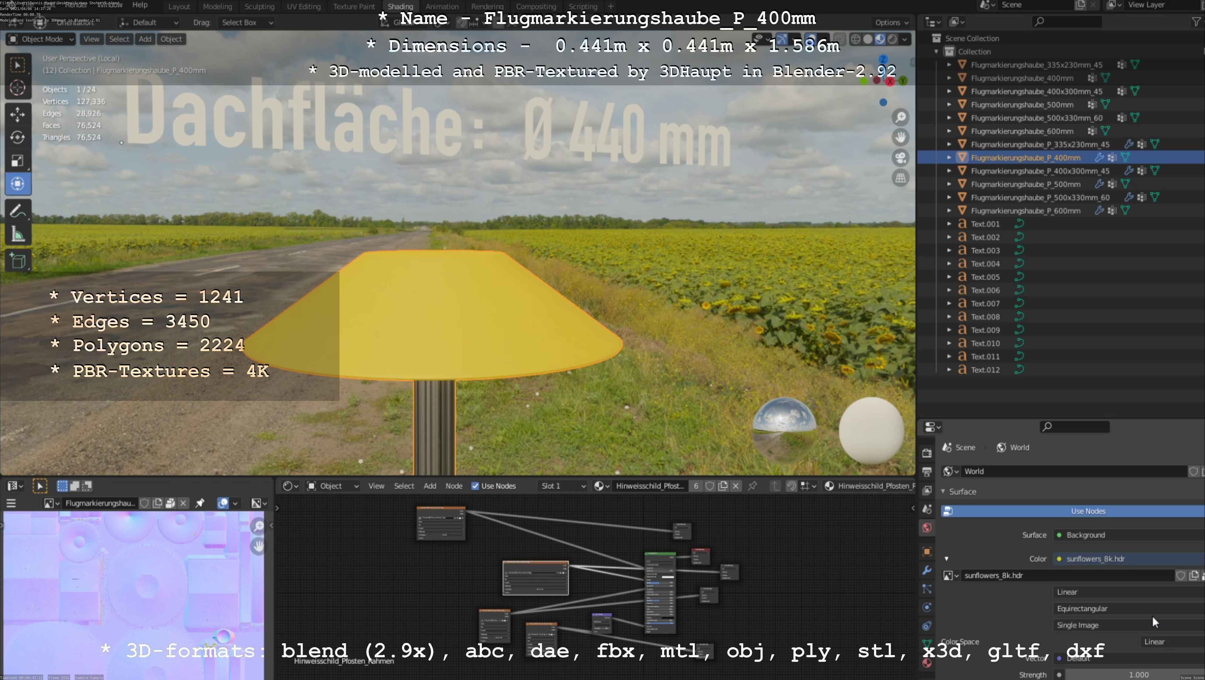 Flugmarkierungshaube mit Aluminiumpfosten 400mm Low-poly 3D model_120