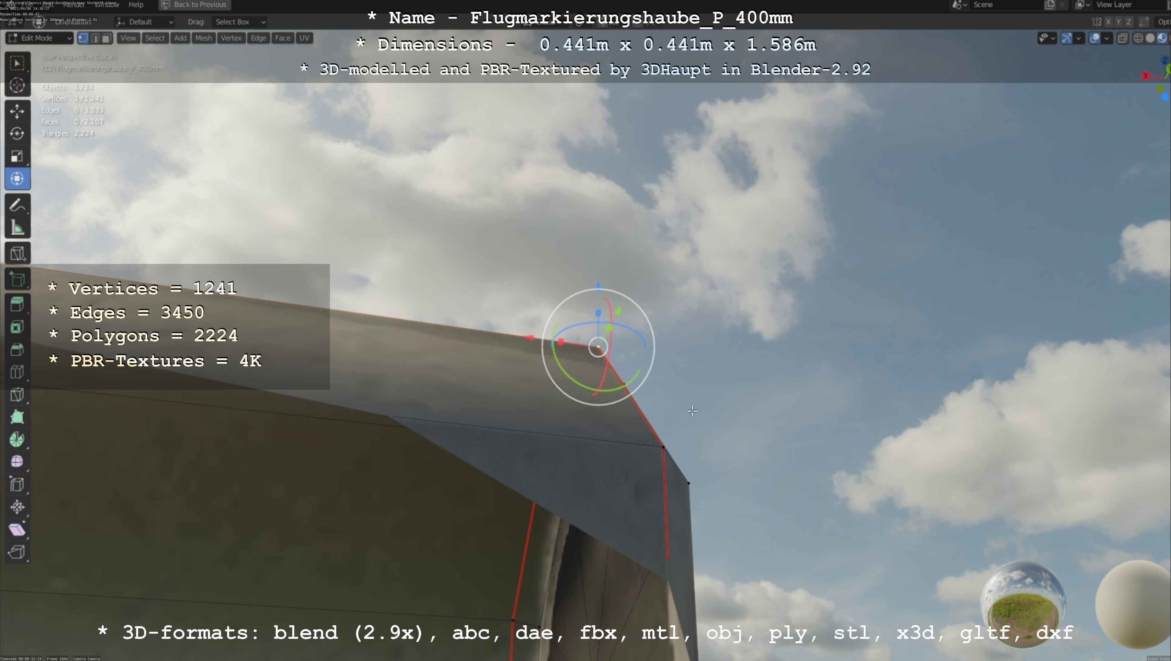 Flugmarkierungshaube mit Aluminiumpfosten 400mm Low-poly 3D model_106