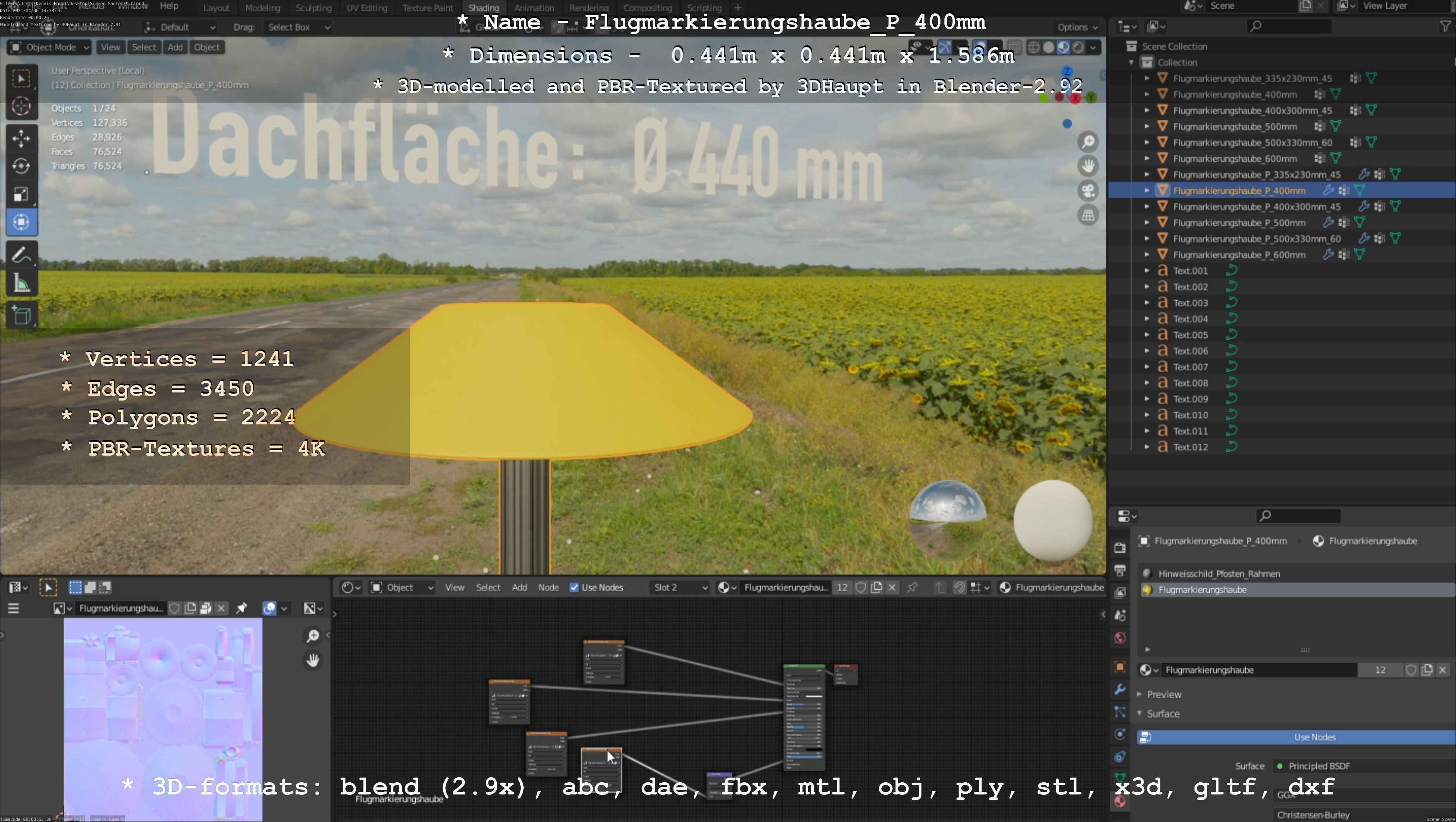 Flugmarkierungshaube mit Aluminiumpfosten 400mm Low-poly 3D model_26